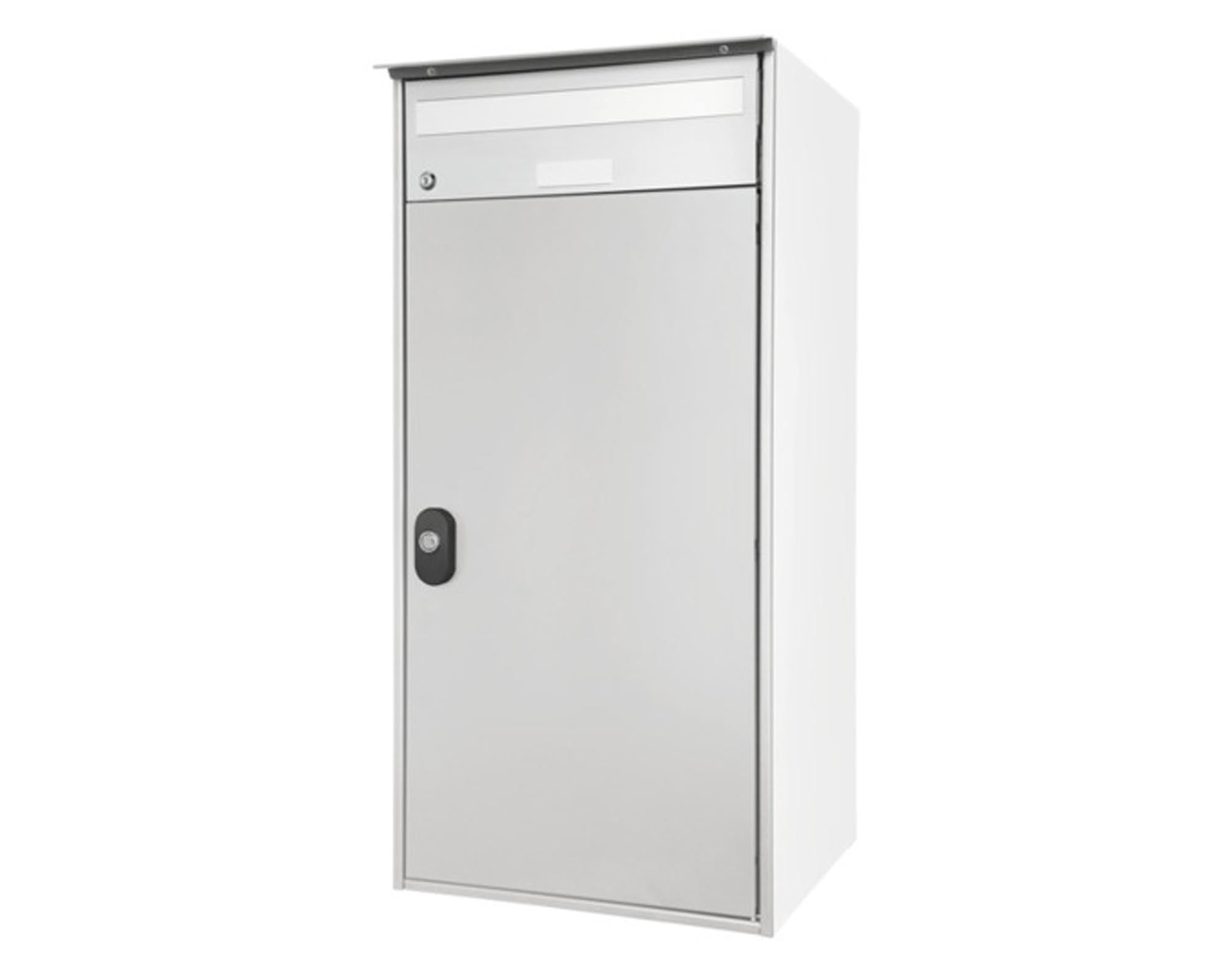 Eleganter, wetterfester Briefkasten aus Aluminium, ideal für viel Post. Modernes Design, korrosionsbeständig, mit Zeitungsrolle.