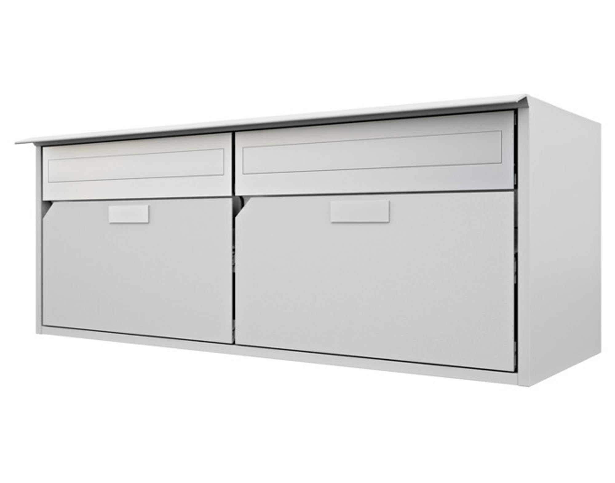 HUBER AG Briefkastenanlage Alu 400 in RAL 9006: wetterfest, elegant, mit Zeitungsrolle. Ideal für Einfamilien- und Mehrfamilienhäuser.
