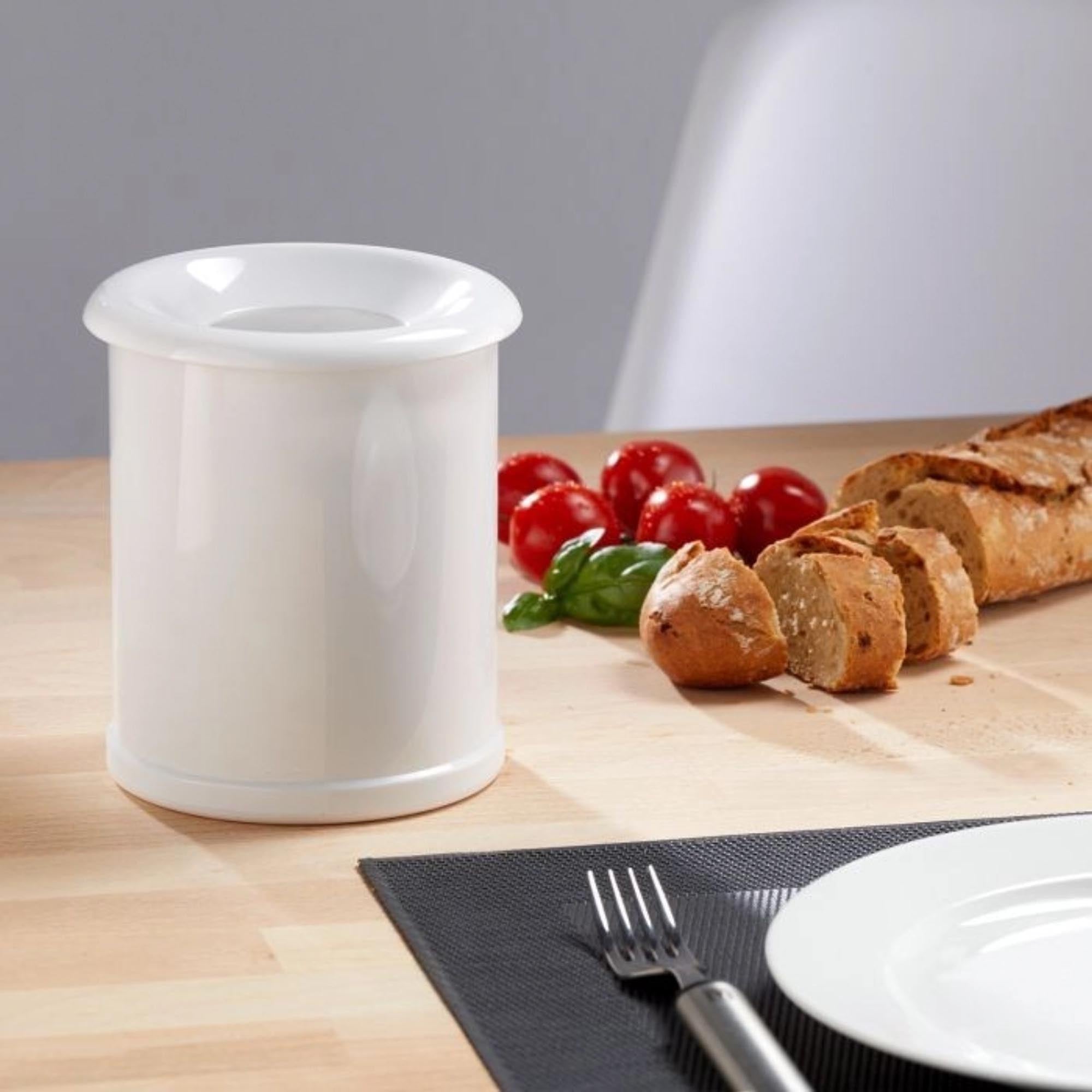 Weißer Tischabfallbehälter von Westmark, 1 Liter, Maße 12,4x12,4x14,2 cm, ideal für Küchenreste und kompakte Abfallentsorgung.