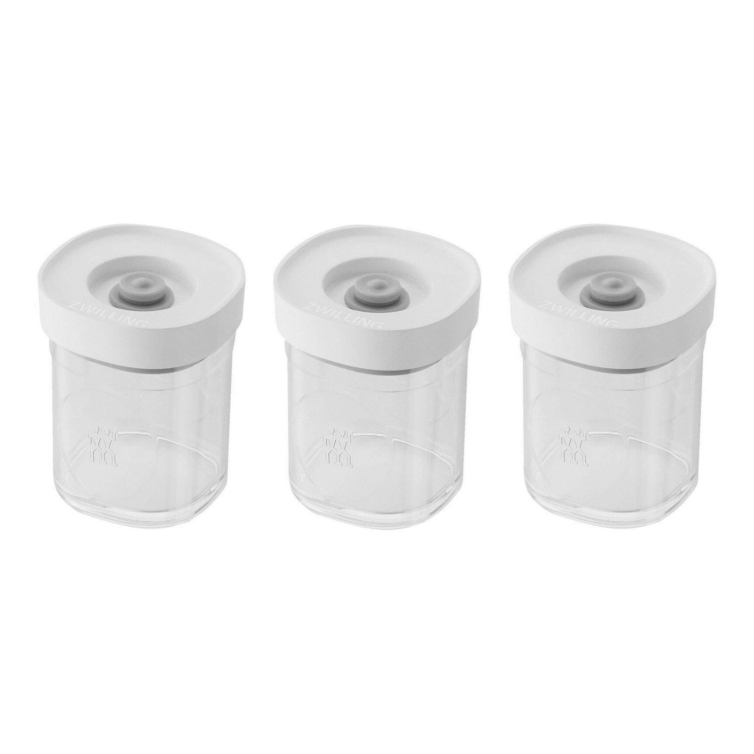 Transparentes 3-teiliges Cube Set XS von Zwilling, ideal für die Aufbewahrung von Lebensmitteln mit Vakuumversiegelung, 120ml, kompakte Größe.