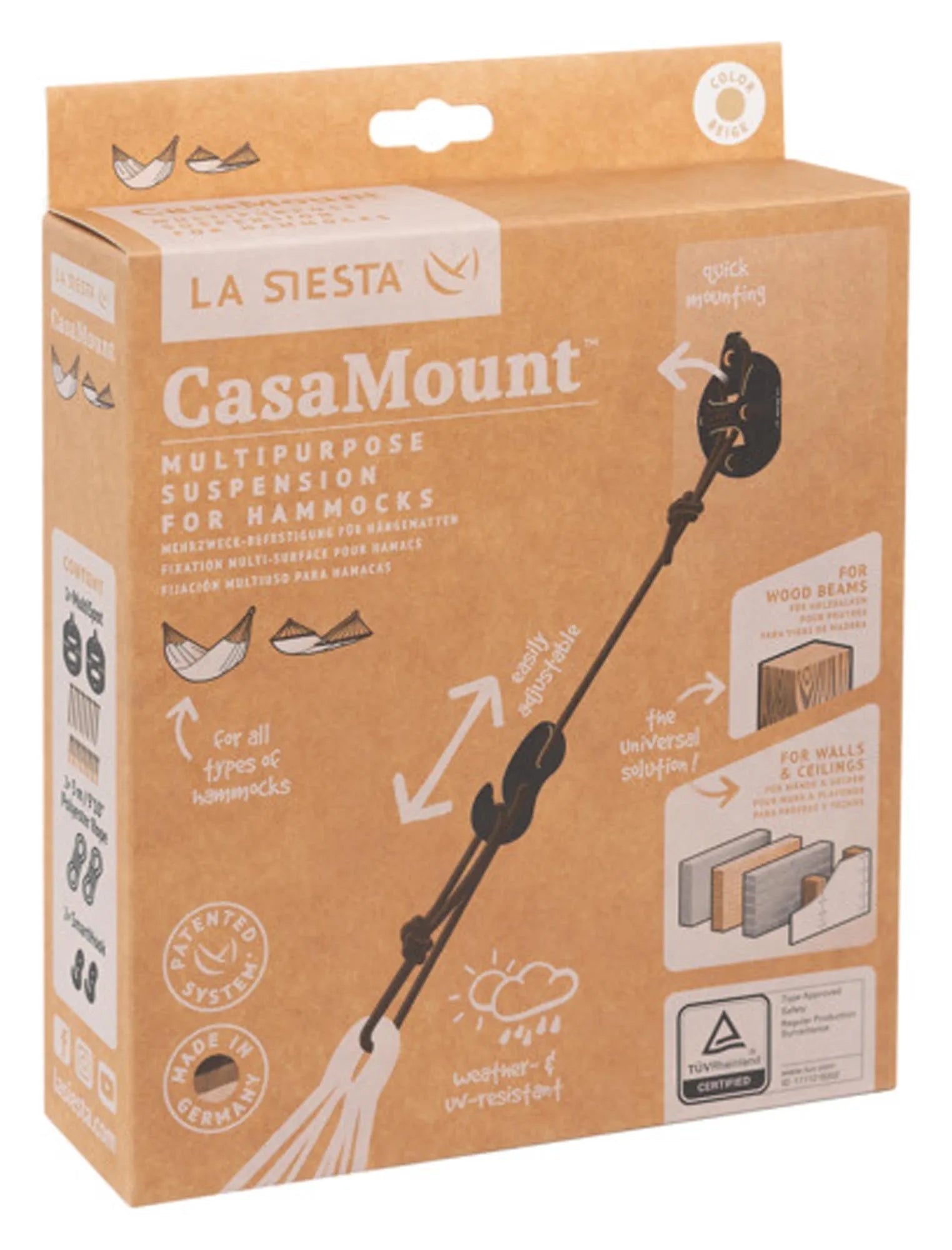 Sicher und stabil: Das Casa Mount Set von LA SIESTA befestigt Ihre Hängematte mühelos an jeder Wand, drinnen oder draußen.