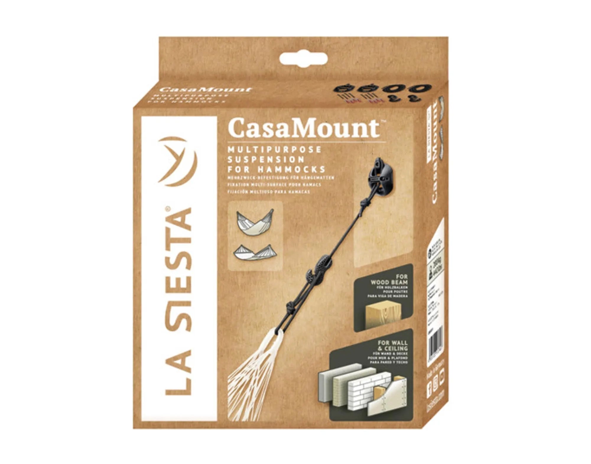 Robustes Fixing Set Casa Mount black von LA SIESTA für sichere Hängemattenbefestigung an der Wand, ideal für drinnen und draußen.