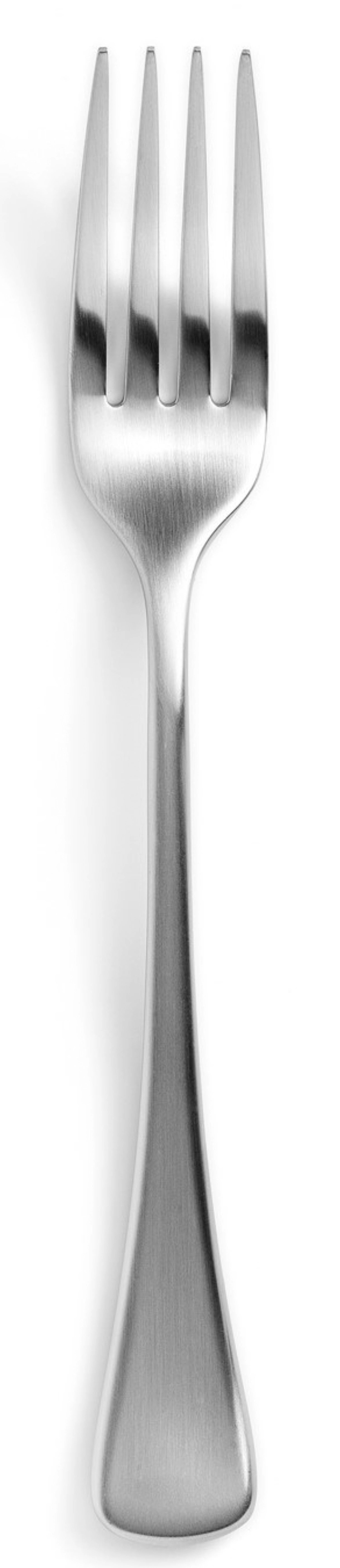 Schlichte und moderne Arles Dessertgabel aus mattiertem Edelstahl von Revol, perfekt für feine Desserts und besondere Anlässe.