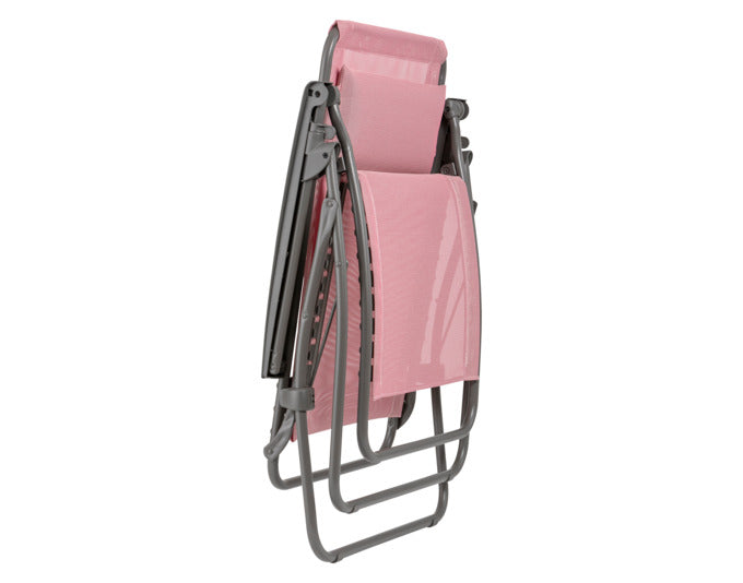 Ergonomischer Relaxsessel LAFUMA R-Clip in Cerisier, ideal für Entspannung, mit robustem Stahlrahmen und atmungsaktivem Bezug.