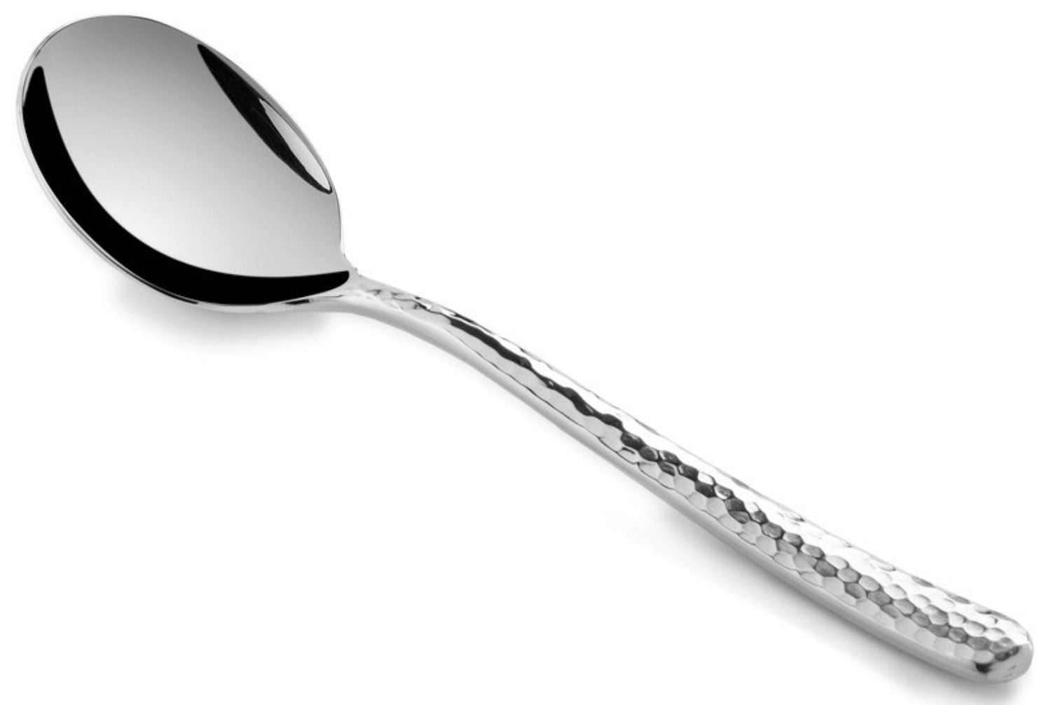 Hochwertiger Suppen-/Creme-Löffel aus Edelstahl mit martele-Finish, ideal für feierliche Anlässe und exquisite Suppenpräsentationen.