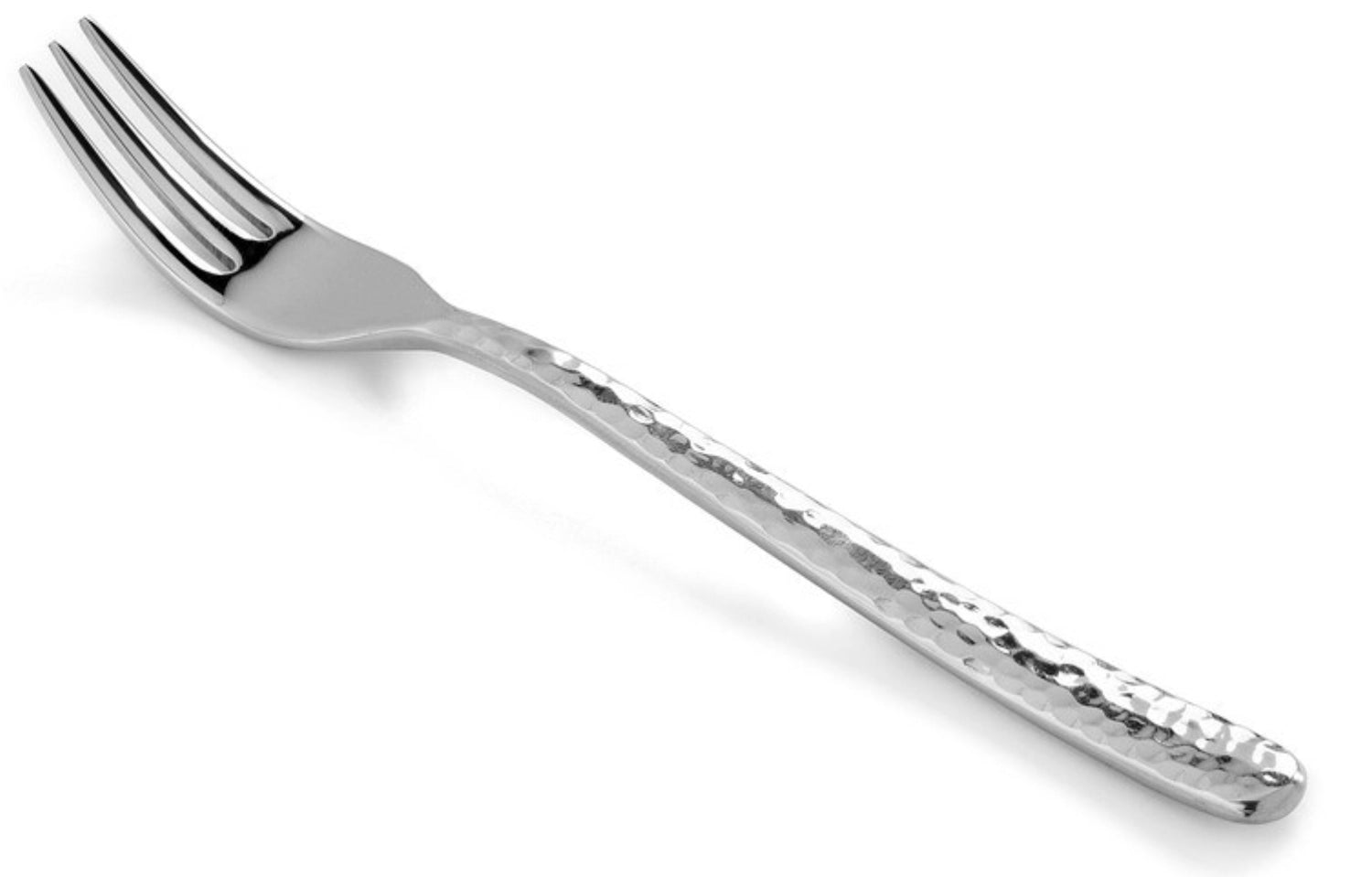 Hochwertige Austern- und Cocktailgabel aus Edelstahl mit martele-Finish, ideal für festliche Anlässe und exquisite Meeresfrüchte.