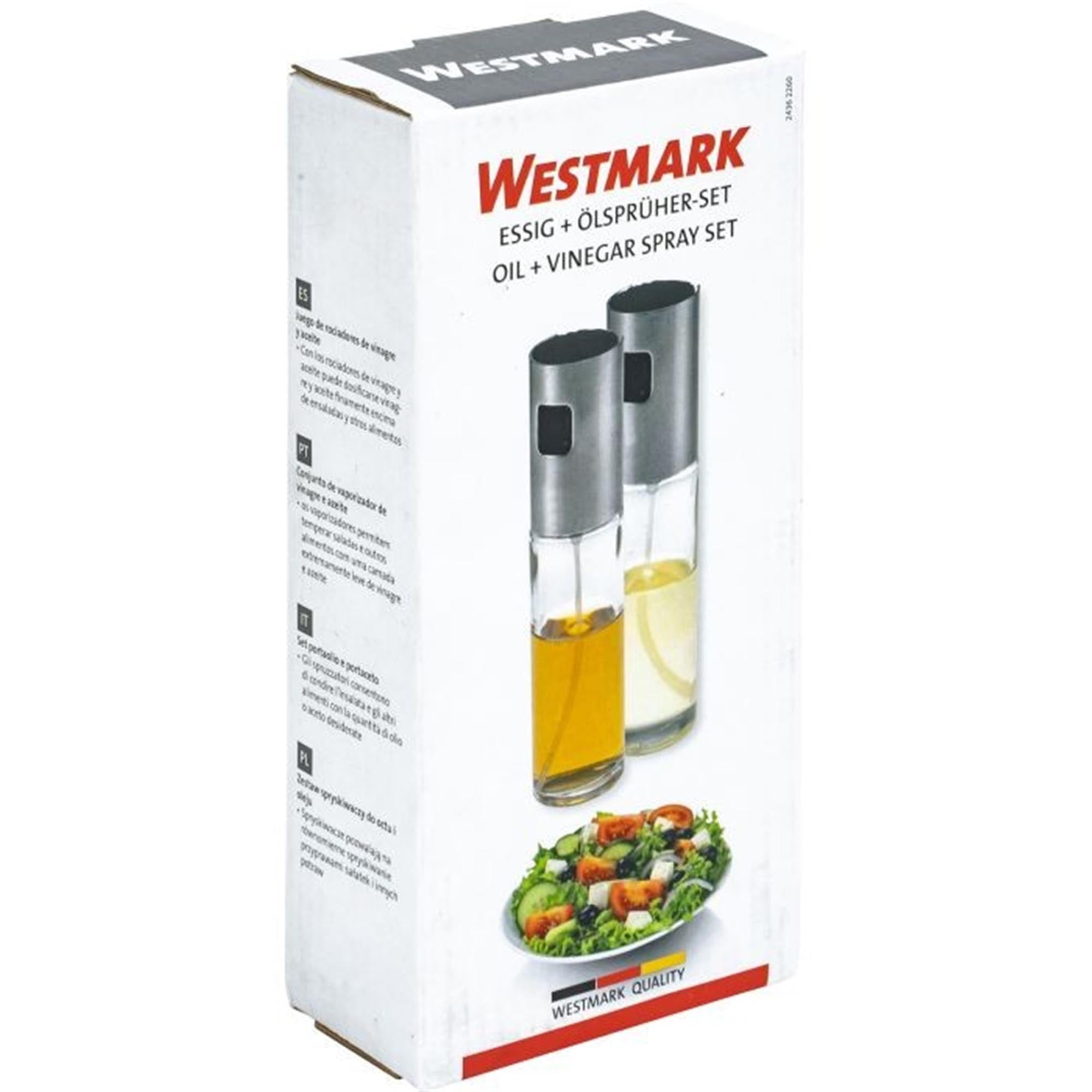 Essig- und Ölsprüher-Set von Westmark, 4cm Durchmesser und 17.5cm Höhe, ideal für präzises Dosieren von Essig und Öl in der Küche.