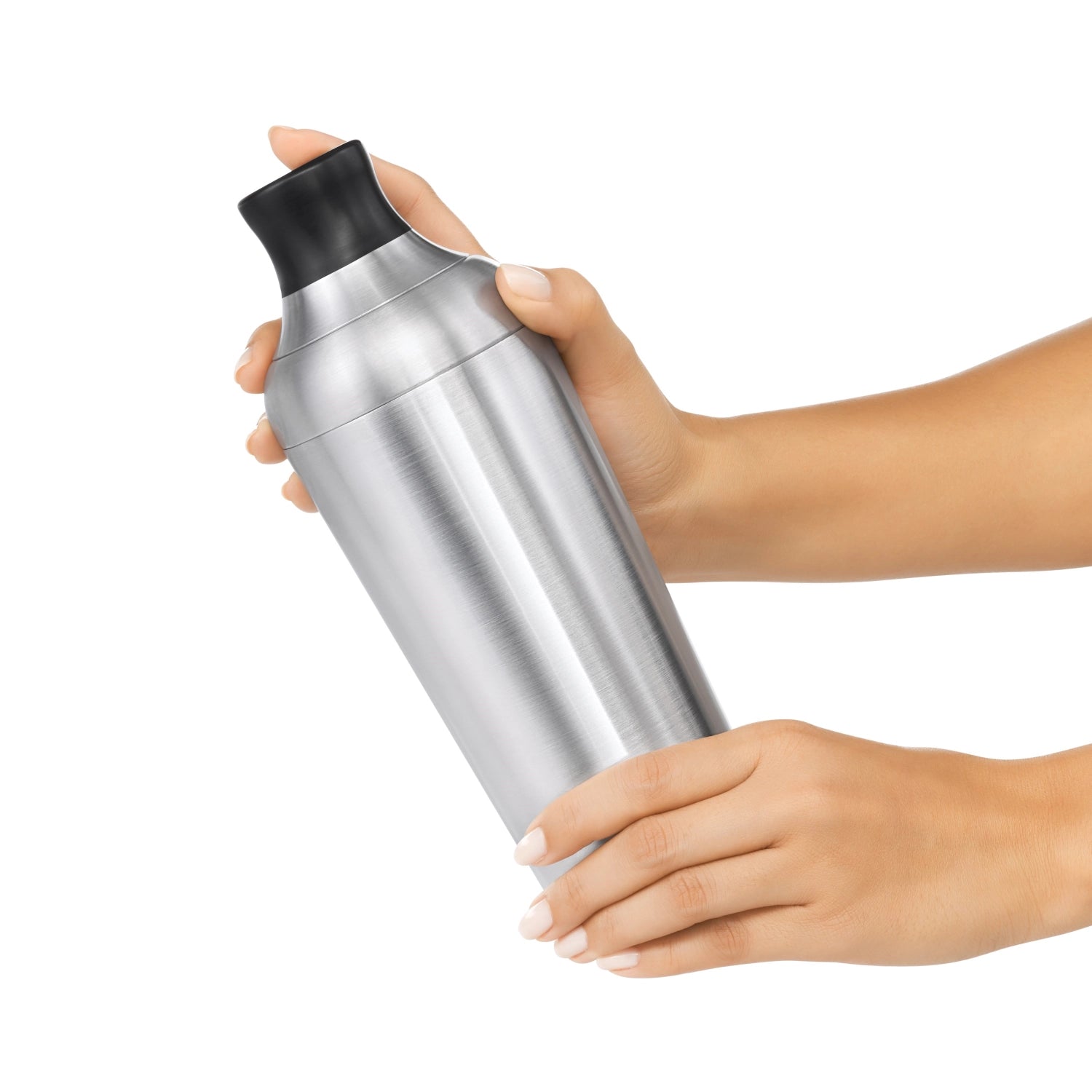 Moderner OXO Cocktailshaker aus Edelstahl, einwandig, perfekt für das Mixen von Cocktails und stilvollen Getränken.