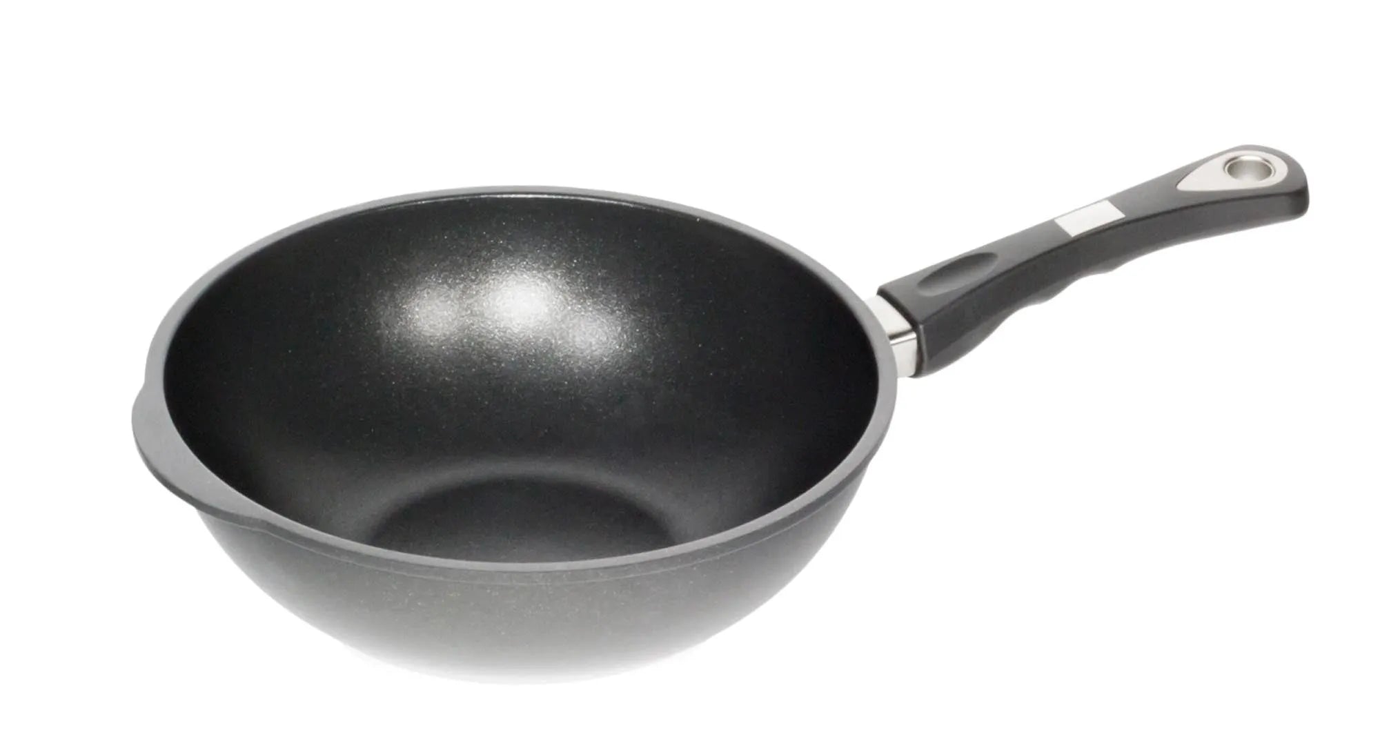 Hochwertiger Induktions-Wok von AMT Gastroguss: 26cm Durchmesser, 11cm Höhe, Aluminium, Antihaft, ergonomischer Stiel, für alle Herdarten.