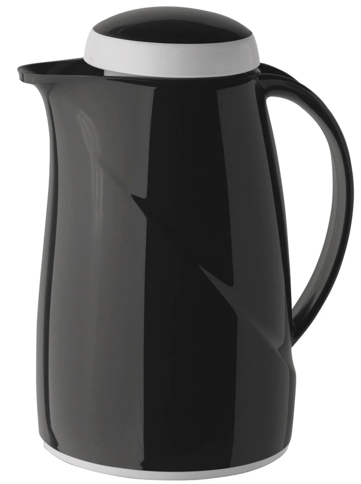 Die elegante Isolierkanne Wave 0.6L in Schwarz von Helios bietet hervorragende Isolierung, ist spülmaschinengeeignet und ideal für Kaffee und Tee.