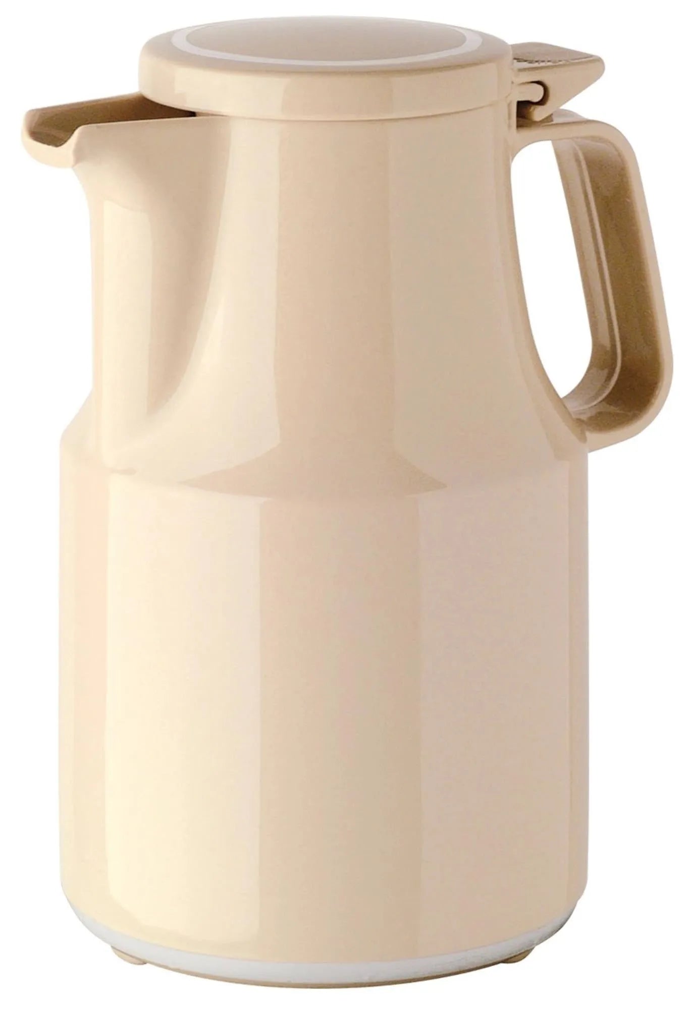 Elegante beige Isolierkanne 0.6L von Helios, spülmaschinengeeignet, hält Getränke stundenlang heiß oder kalt.