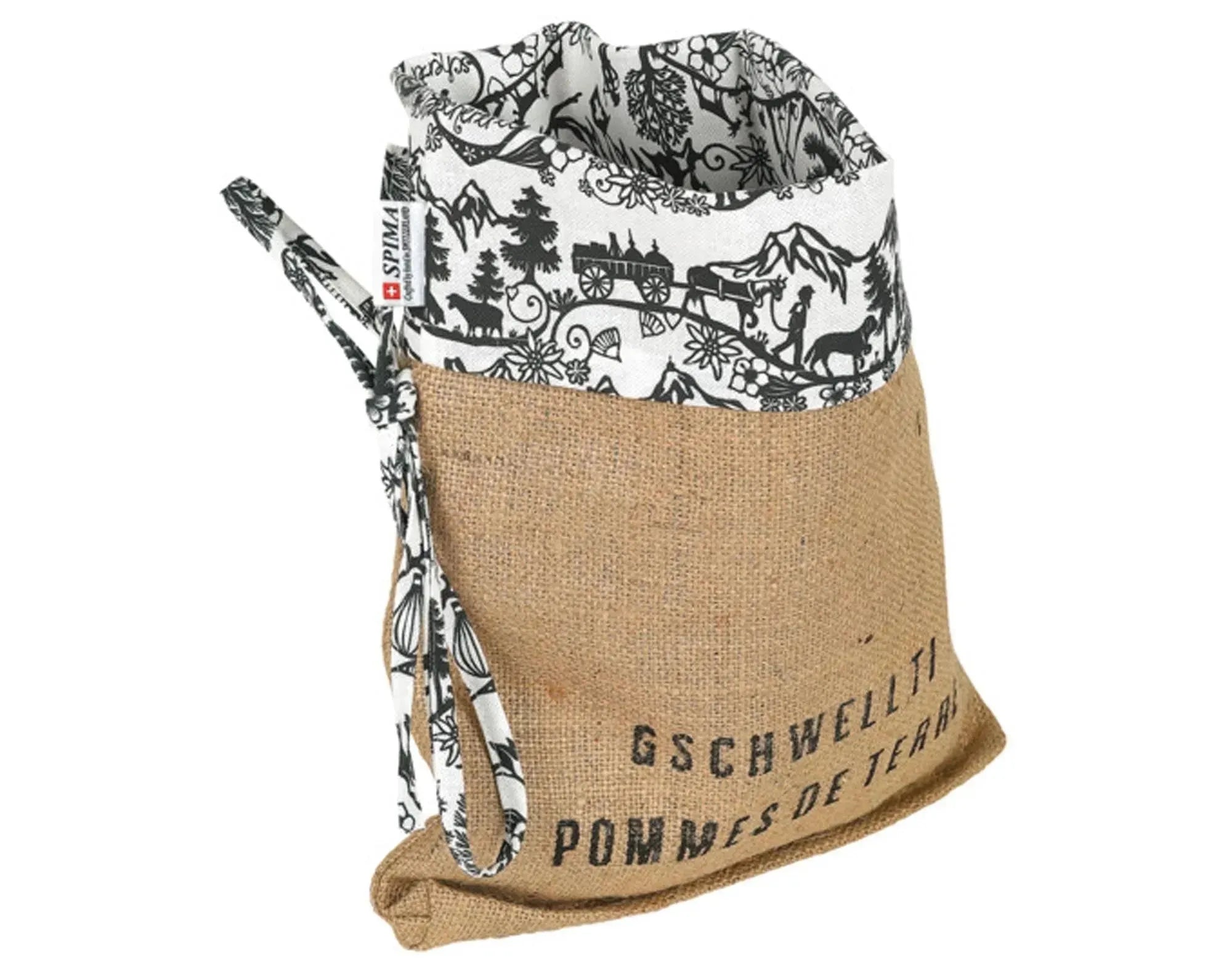 Stilvoller Kartoffelsack 25x34 cm von SPIMA: Scherenschnitt-Design, atmungsaktiv, umweltfreundlich, ideal für Gemüseaufbewahrung.