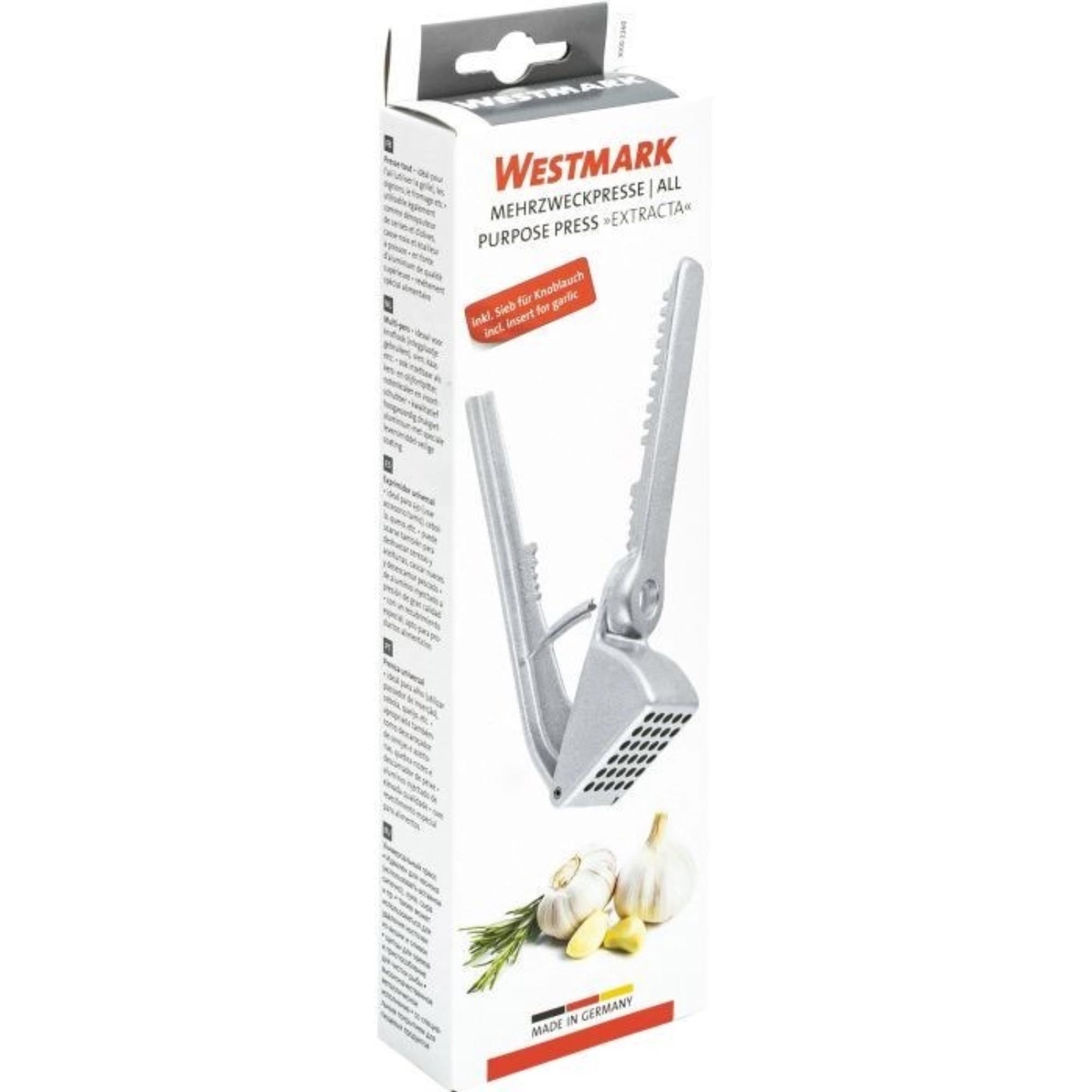 Vielseitige Mehrzweckpresse von Westmark, ideal für Küche und Haushalt, kompakt mit Maßen 16x5.2x3.3cm, praktisch und robust.