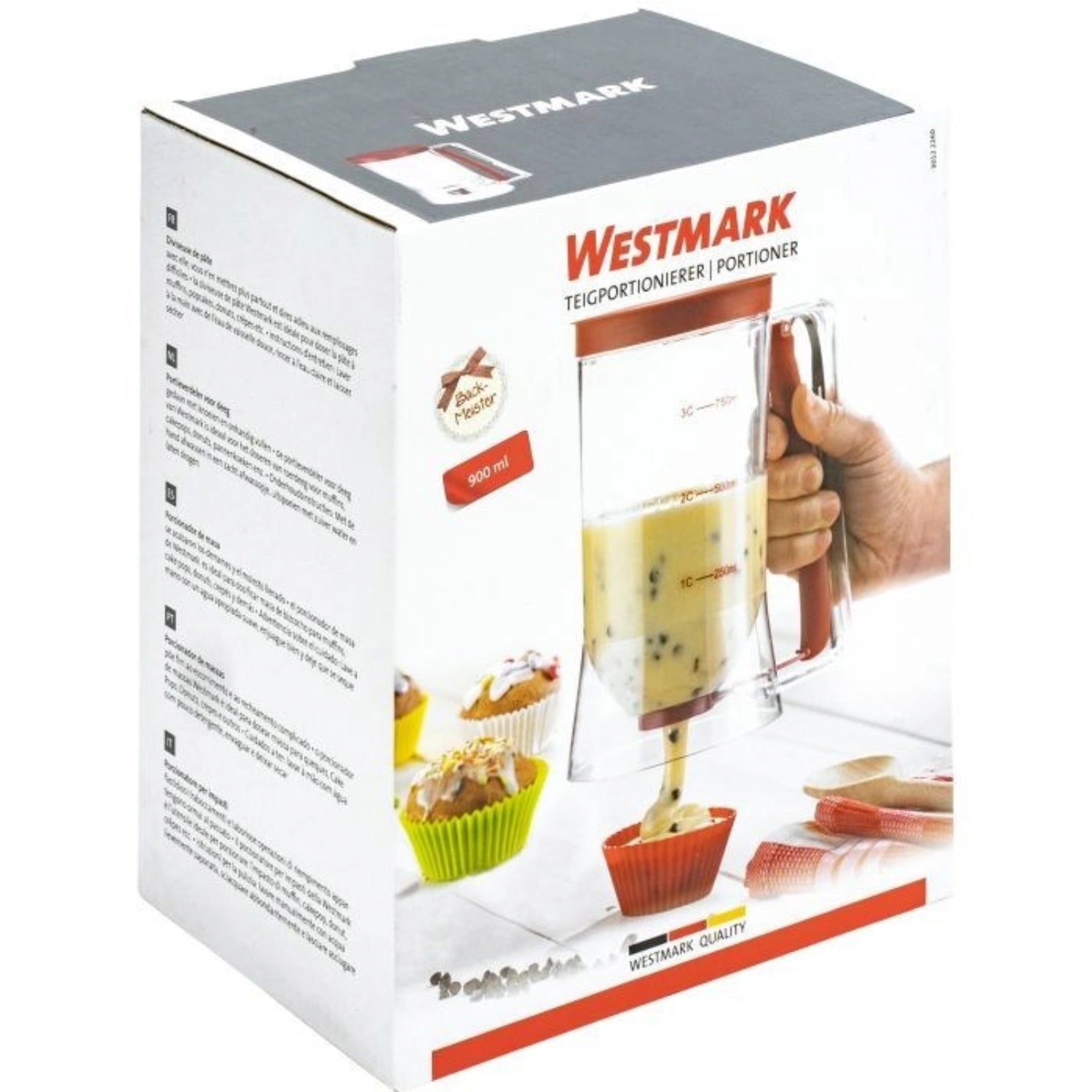 Praktischer Teigportionierer von Westmark mit 900ml Fassungsvermögen, perfekt für das exakte Abmessen und Portionieren von Teig und Zutaten.