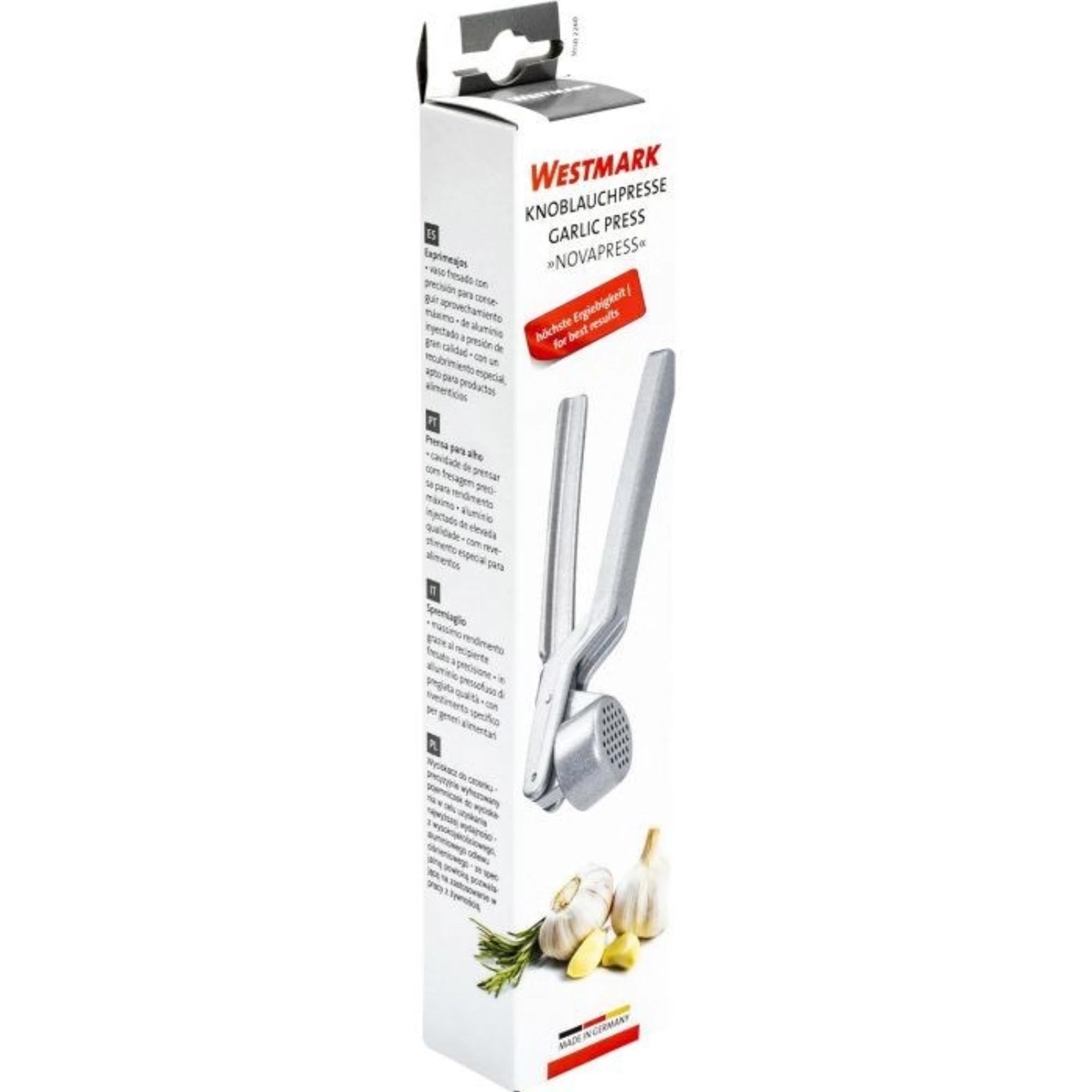 Knoblauchpresse Novapress von Westmark, 17x3x3.2cm, robust, ergonomisch, ideal für frischen Knoblauch in der Küche.