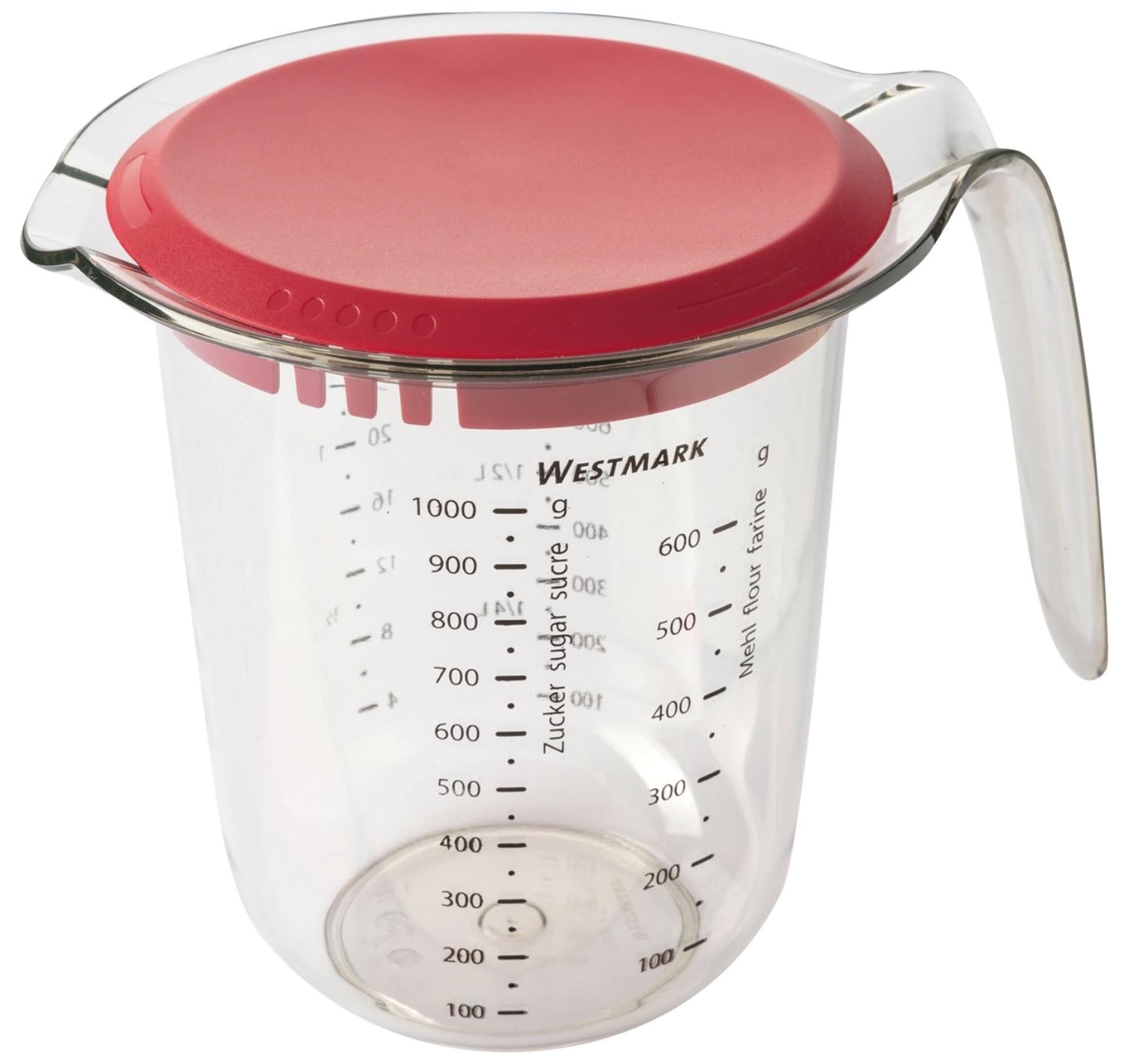 Messkanne, 1 l, mit Deckel in Rot präsentiert im Onlineshop von KAQTU Design AG. Küchenhelfer ist von Westmark
