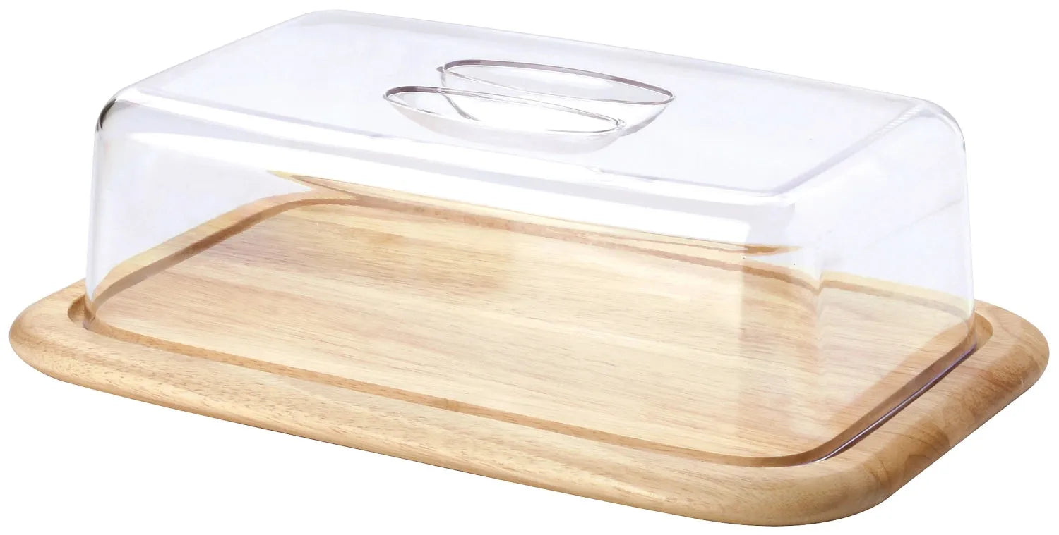 Elegante Gummibaum Käseglocke von Continenta, 2-teilig, 38,5x25,5x11,5 cm, ideal für Käse und Delikatessen, robust und stilvoll.