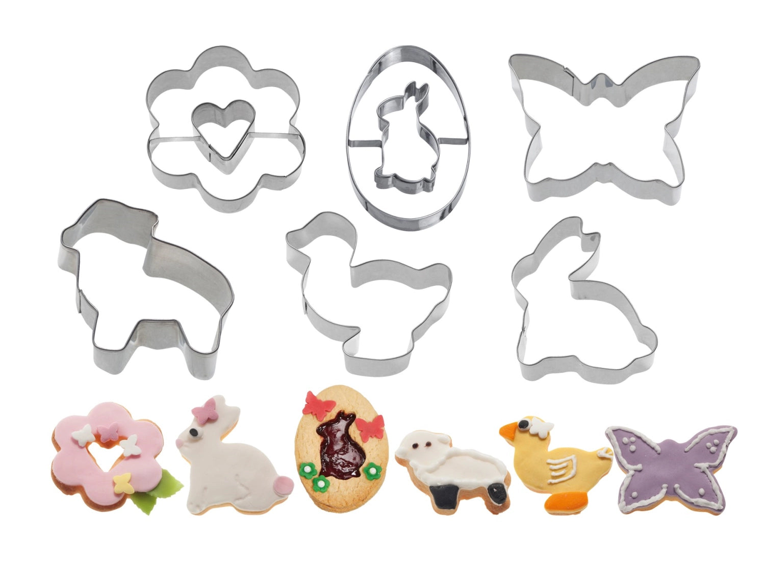6-teiliges Ausstechformen-Set "Ostern" von Westmark, perfekt für das Ausstechen von frühlingshaften Plätzchen in verschiedenen Osterdesigns.