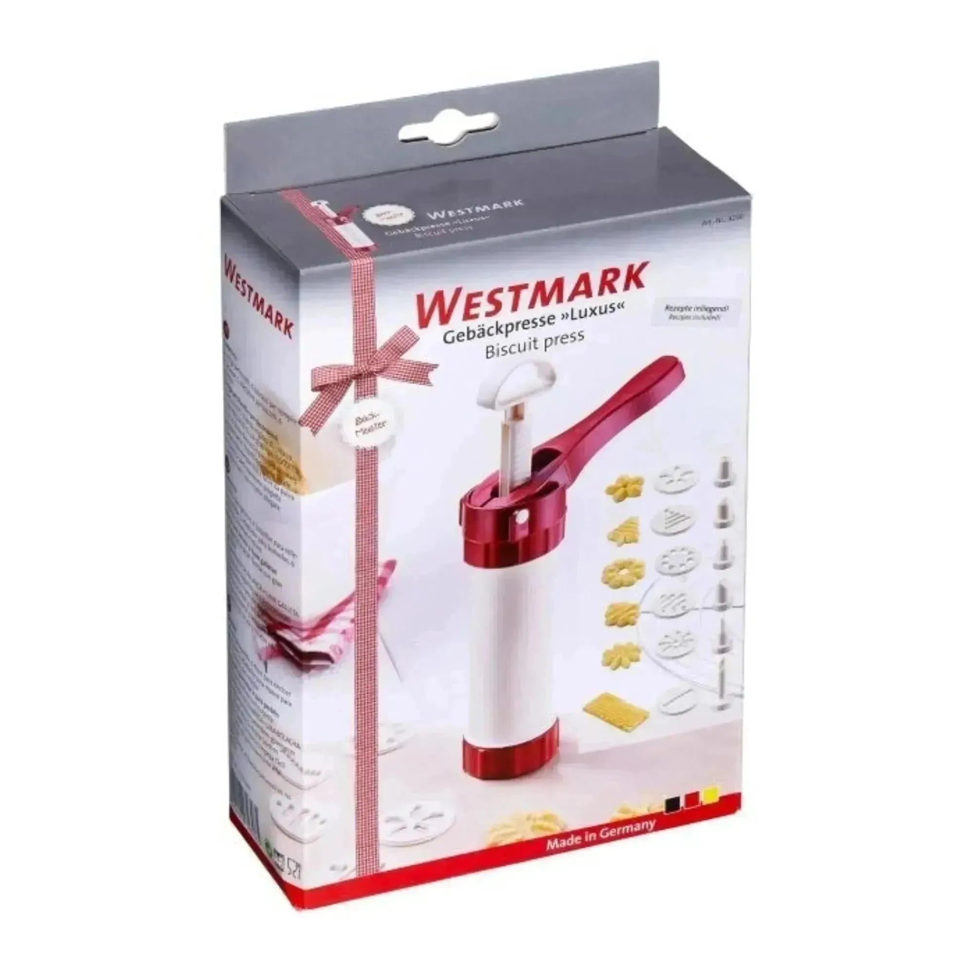 Hochwertige Gebäckpresse und Dekorierspritze von Westmark, ideal für kreative Backideen, inkl. Formen und Tüllen.