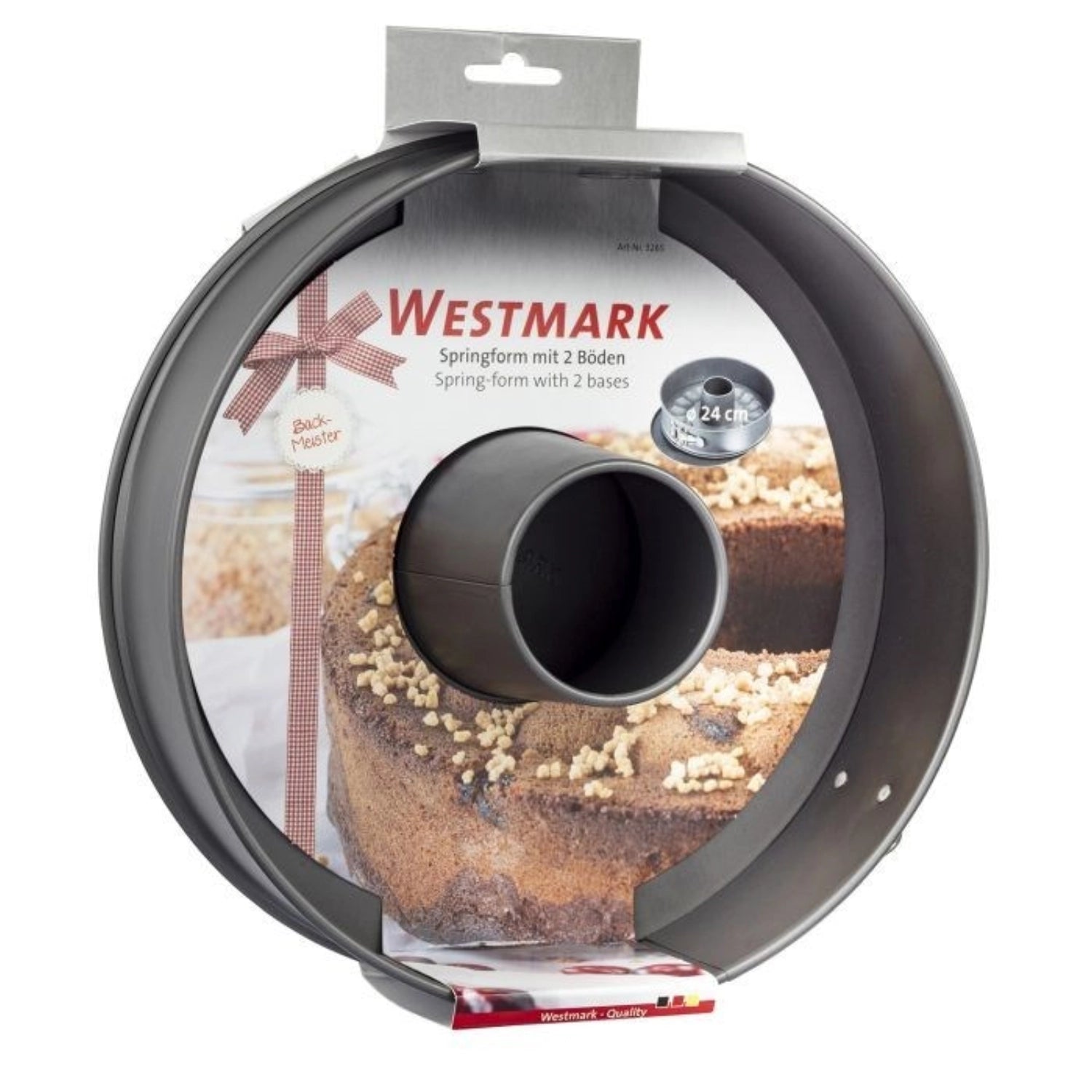 Hochwertige Springform von Westmark mit 24 cm Durchmesser, ausgestattet mit zwei Böden und einer effektiven Antihaftbeschichtung für müheloses Backen.
