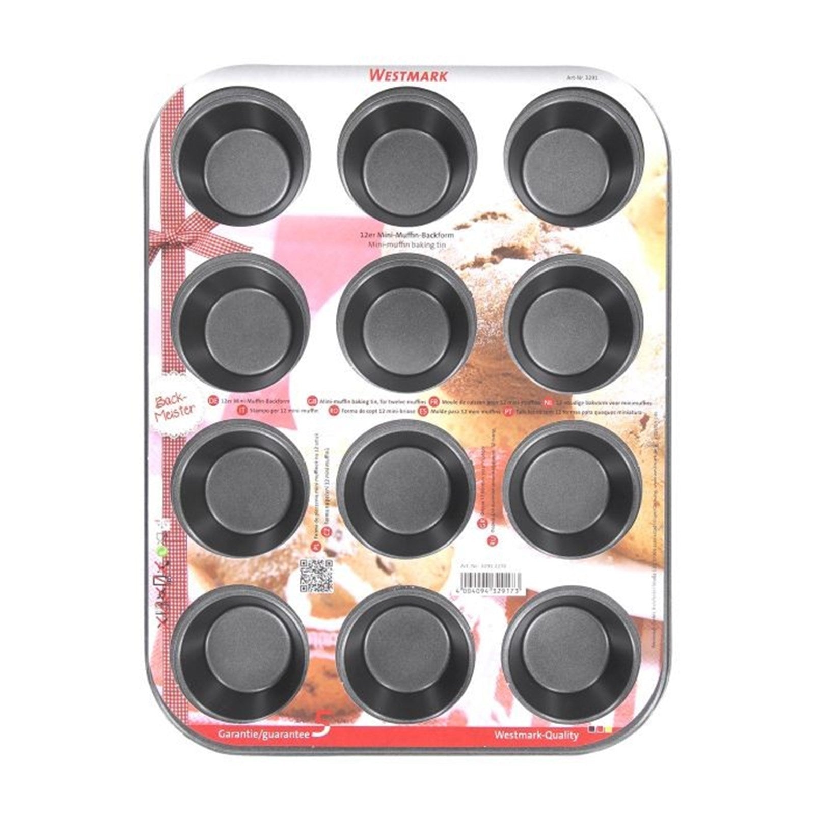 Antihaftbeschichtete Muffinbackform von Westmark für 12 Muffins, Maße 35x26.5x3cm, ideal für gleichmäßiges Backen.