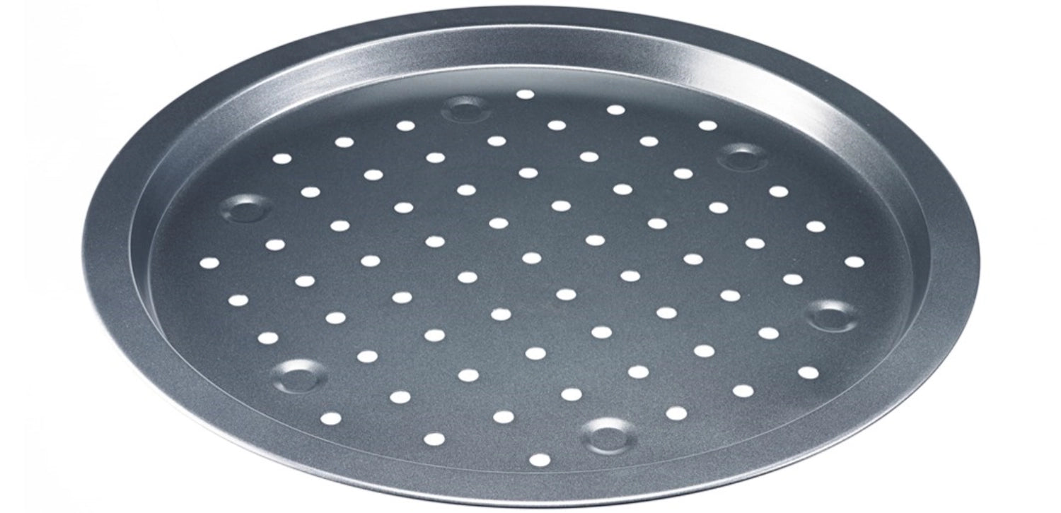 Backmeister Pizzablech von Westmark, 33 cm Durchmesser, mit Antihaftbeschichtung für knusprige Pizzen und einfache Reinigung.