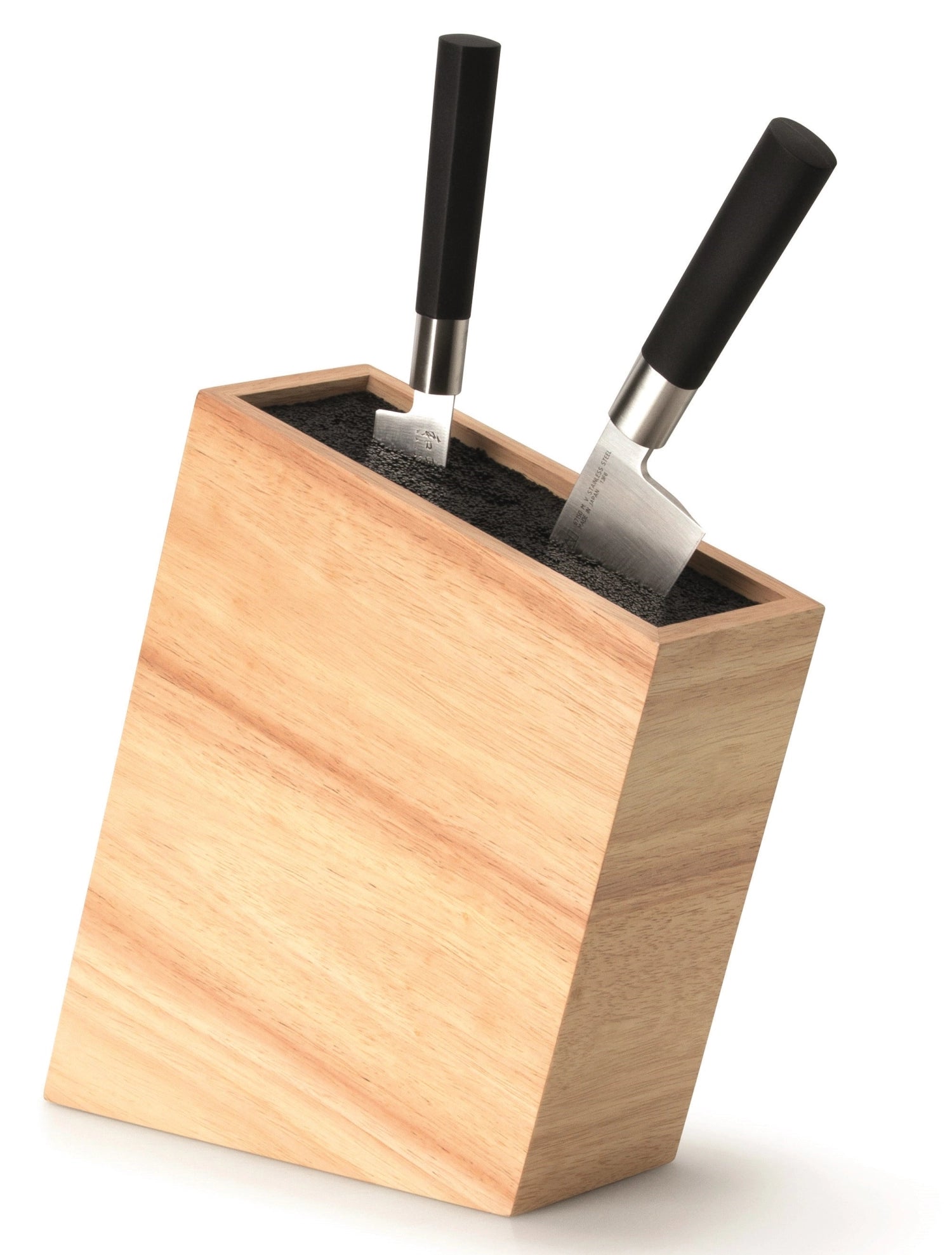 Eleganter Messerblock aus Gummibaum von Continenta, schräg gestaltet mit flexiblem Einsatz, Maße 29x9x22 cm – perfektes Küchenaccessoire.
