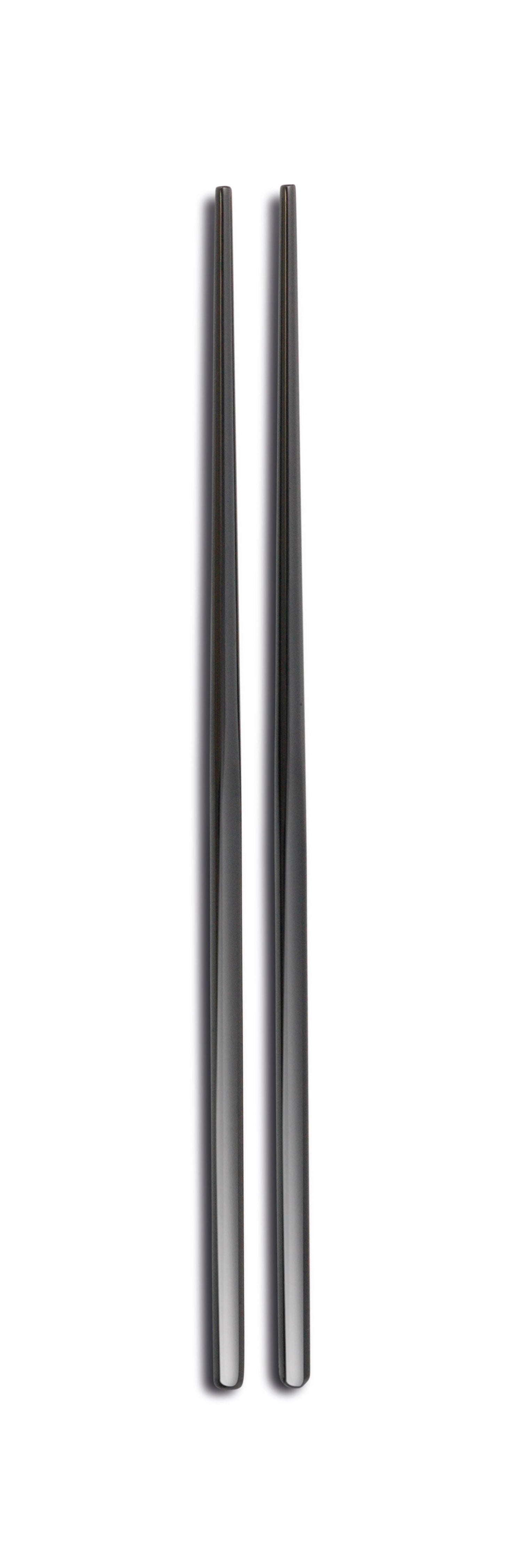 Stilvolles 2er Set schwarze Essstäbchen aus hochwertigem 18/10 Edelstahl von Comas, perfekt für Sushi und asiatische Küche.