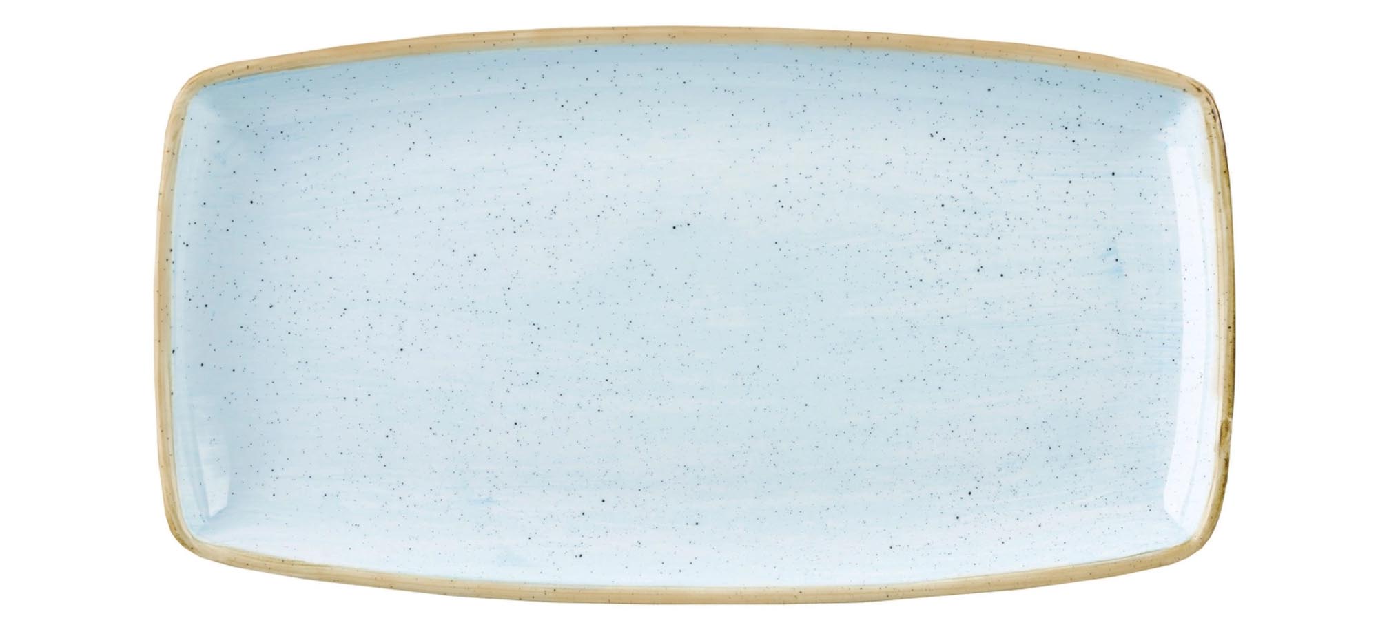 Elegante, rechteckige Porzellanplatte in sanftem Duck Egg Blue, ideal für stilvolles Servieren von Speisen.