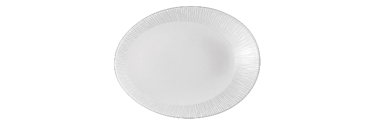 Eleganter ovaler Teller aus der Bamboo White Kollektion von Churchill, ideal für stilvolle Präsentationen und kreative Anrichteideen.