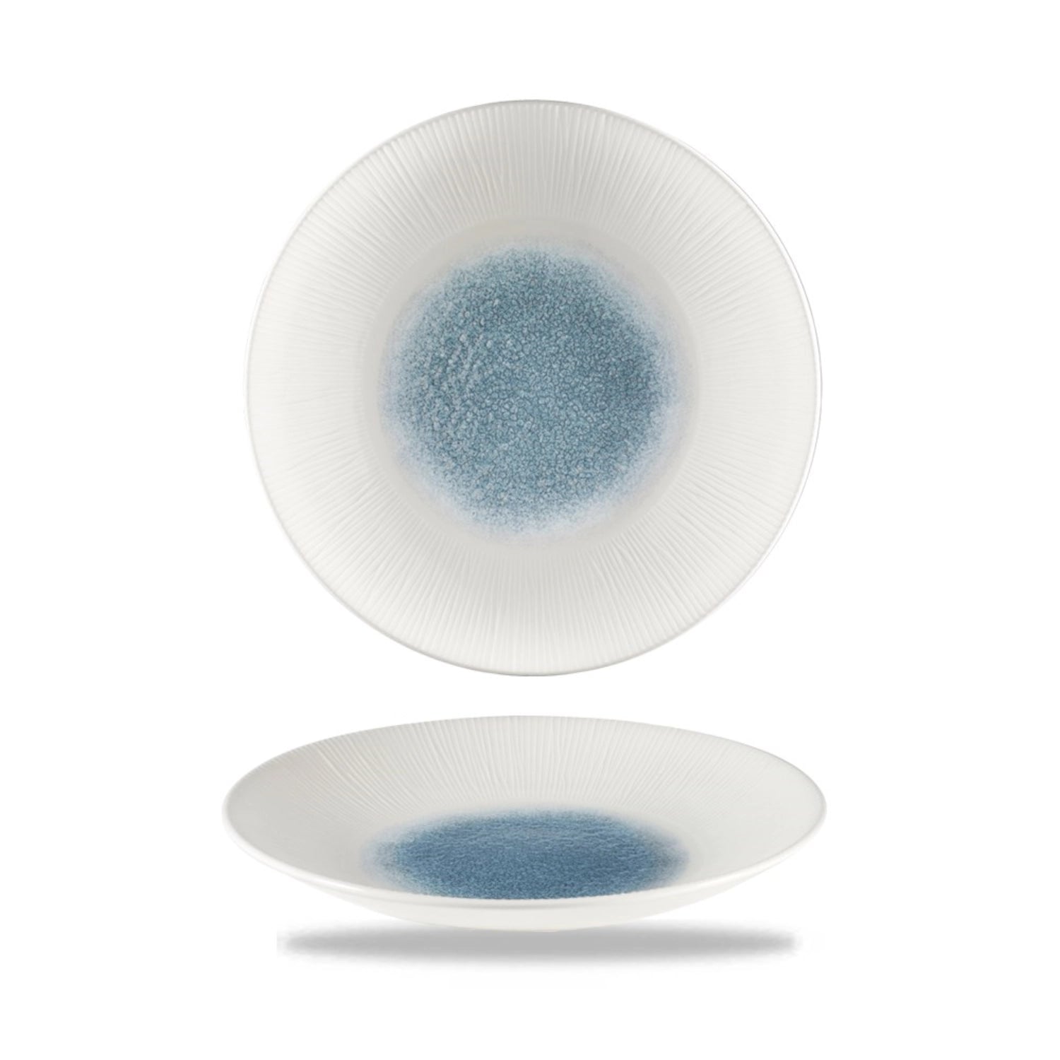 Eleganter, tiefblauer Coupe Teller aus Raku-Bambus, 25,5 cm, ideal für kreative Anrichte und nachhaltige Gastronomie.