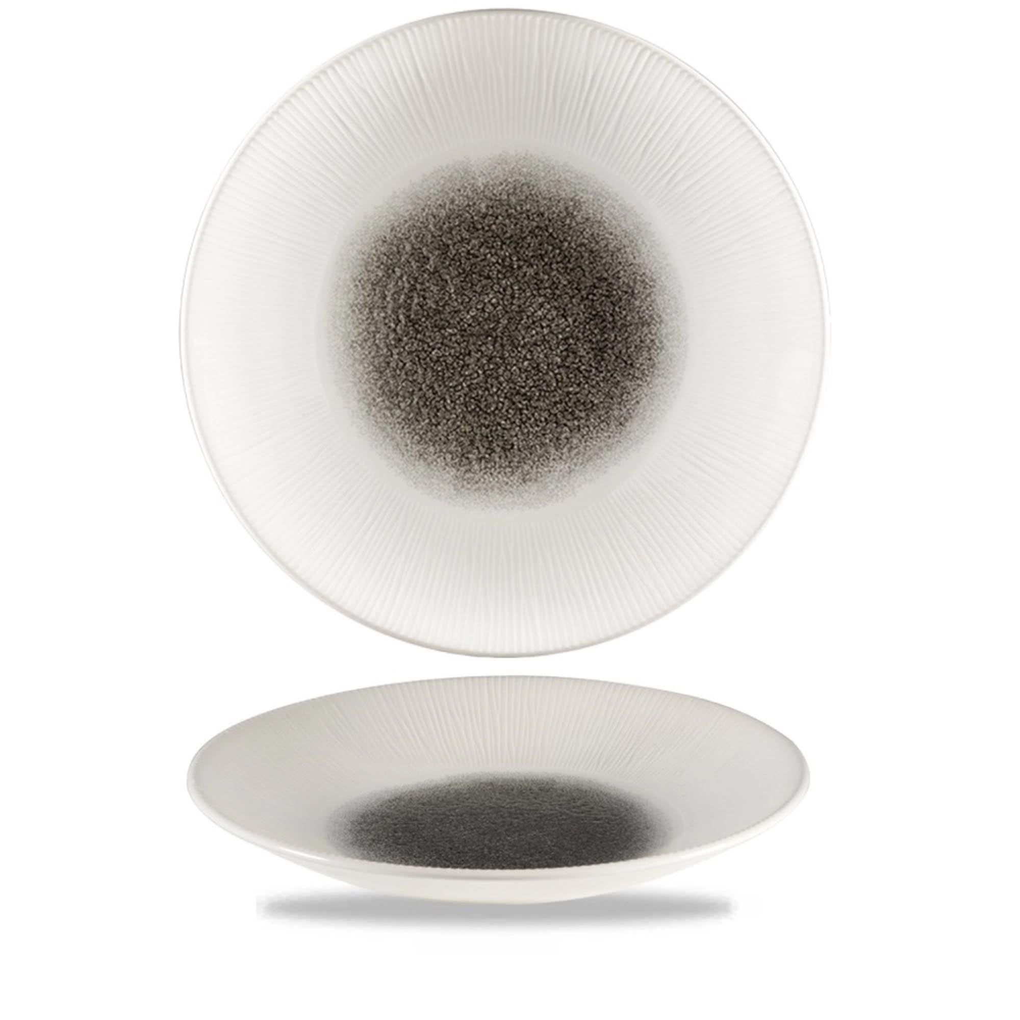 Schwarzer Coupe Teller aus Raku-Quarz-Bambus, 28,1 cm, perfekt für stilvolle Anrichte und umweltbewusste Gastronomie.