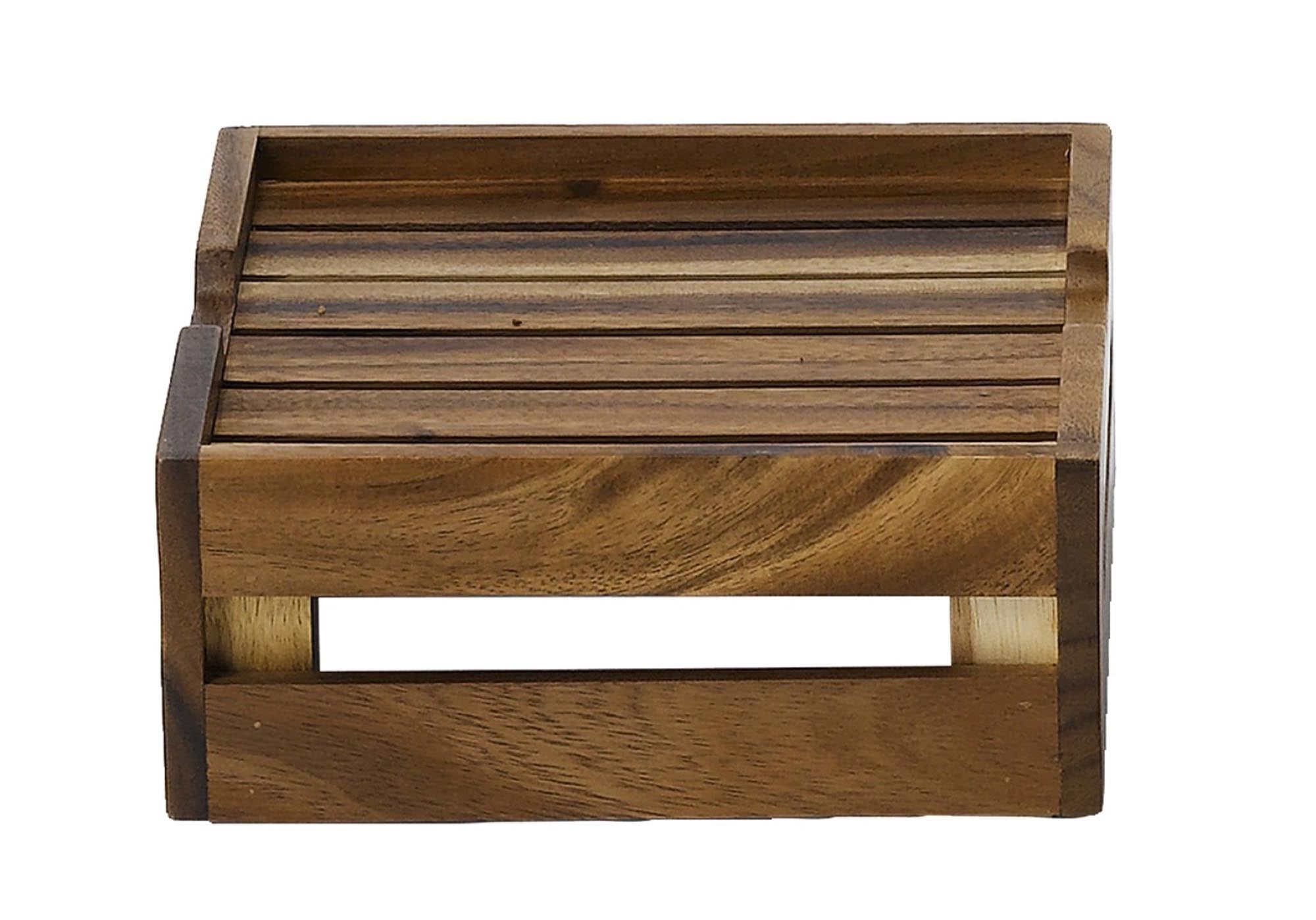 Elegante Alchemy Wood Präsentationskiste aus robustem Akazienholz, ideal für stilvolles Servieren von Käse und Obst. Masse: 25.8x22.15x9.4cm.