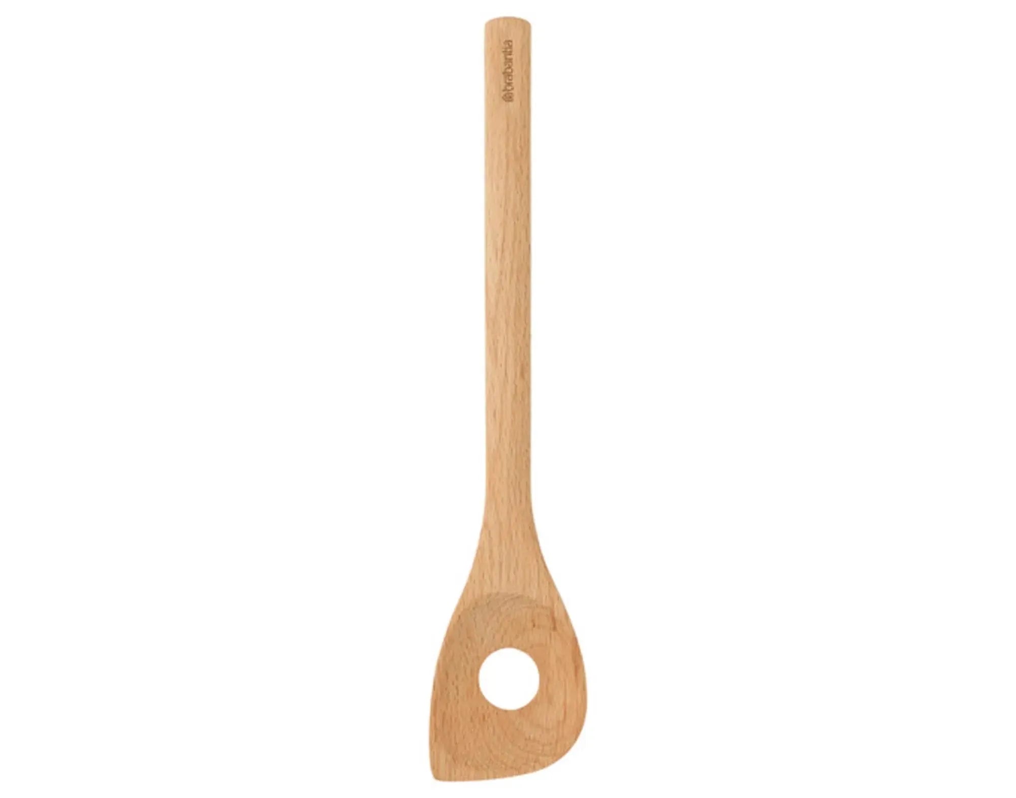 Elegante Lochkelle aus robustem Holz von BRABANTIA, ideal zum Abtropfen und schonend für Töpfe. Ergonomisch und pflegeleicht.