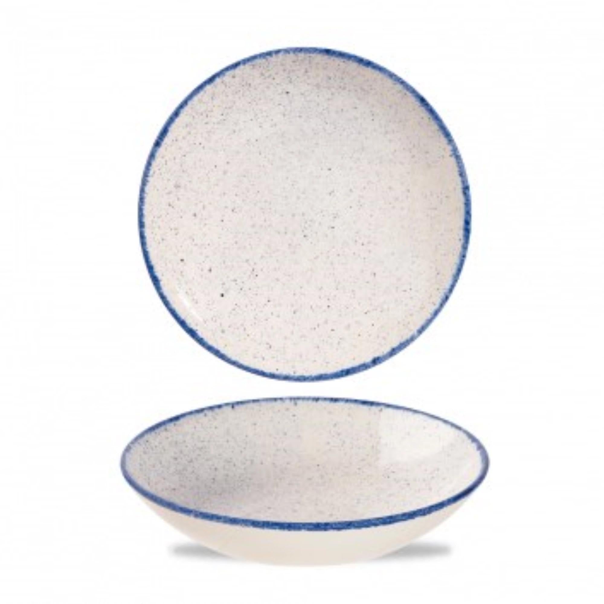 Entdecken Sie den Stonecast Hints Indigo Blue Coupe Teller tief von Churchill. Hochwertiges Porzellan, elegant und funktional, ideal für Gastronomie und Zuhause.