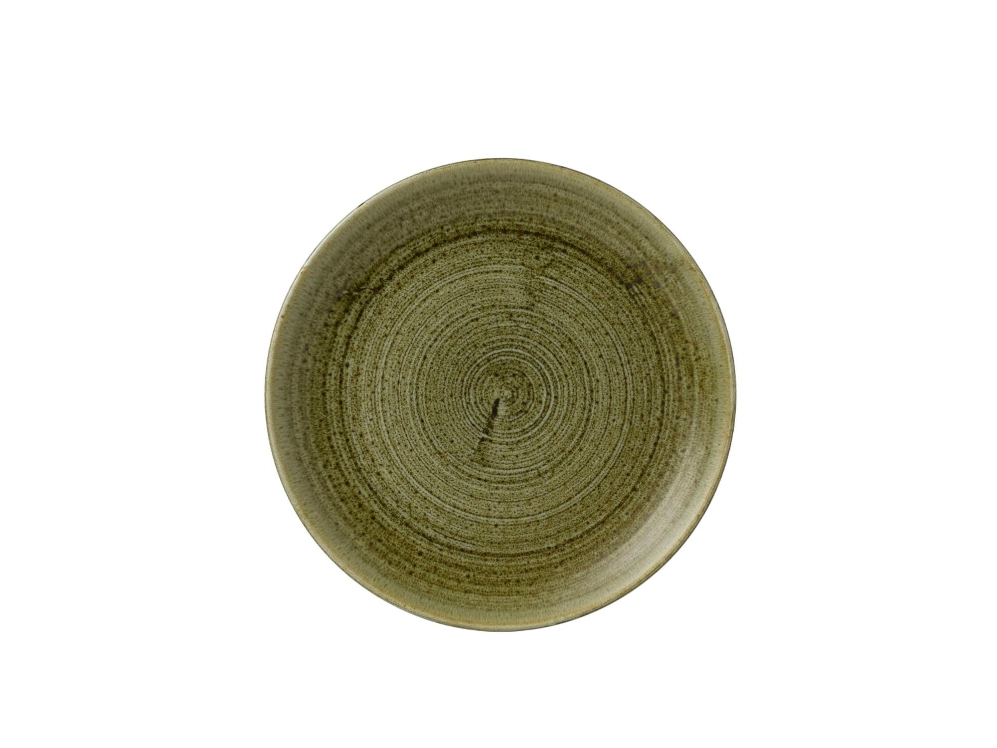 Entdecken Sie den Stonecast Plume Olive Coupe Teller von Churchill – 21,7 cm, robustes Porzellan, spülmaschinenfest, ideal für Gastronomie und Zuhause.