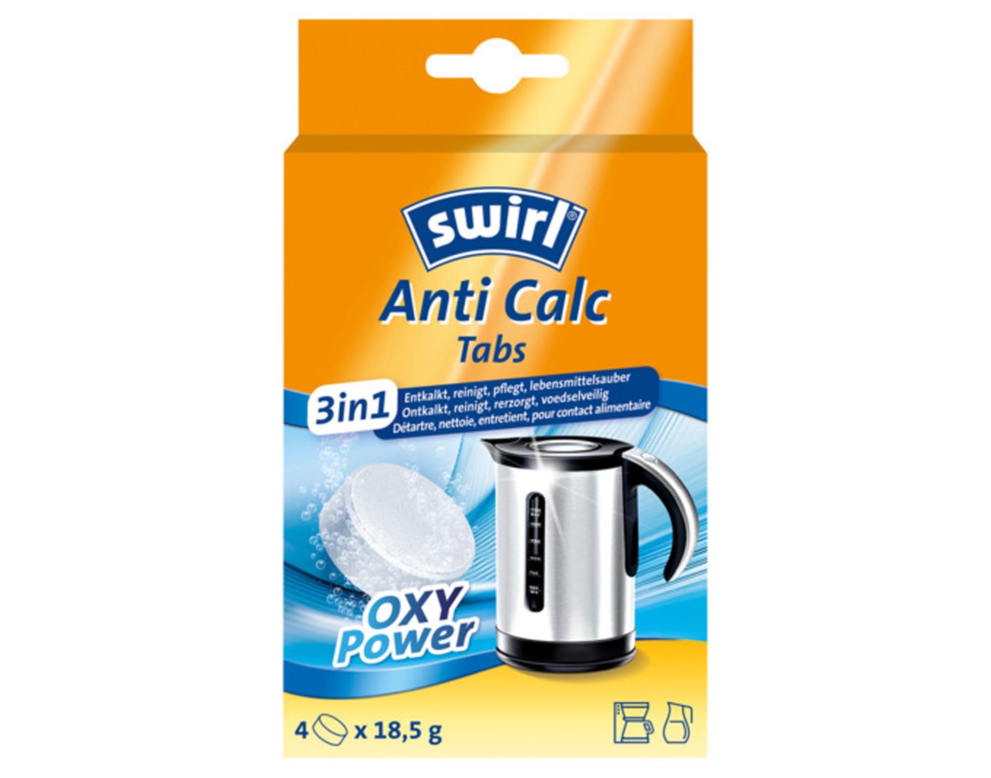 Entkalken Sie Ihre Haushaltsgeräte effektiv mit SWIRL Anti Calc Tabs. 3-in-1 Reinigung, Pflege und Korrosionsschutz für optimale Leistung.
