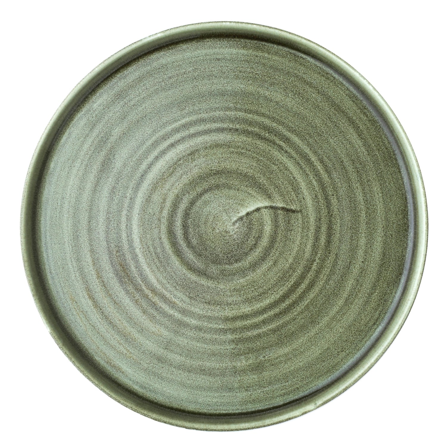 Entdecken Sie den Stonecast Patina Burnished Green Walled Teller von Churchill. Hochwertiges Porzellan, 26 cm, spülmaschinenfest, ideal für stilvolle Tischdekoration.