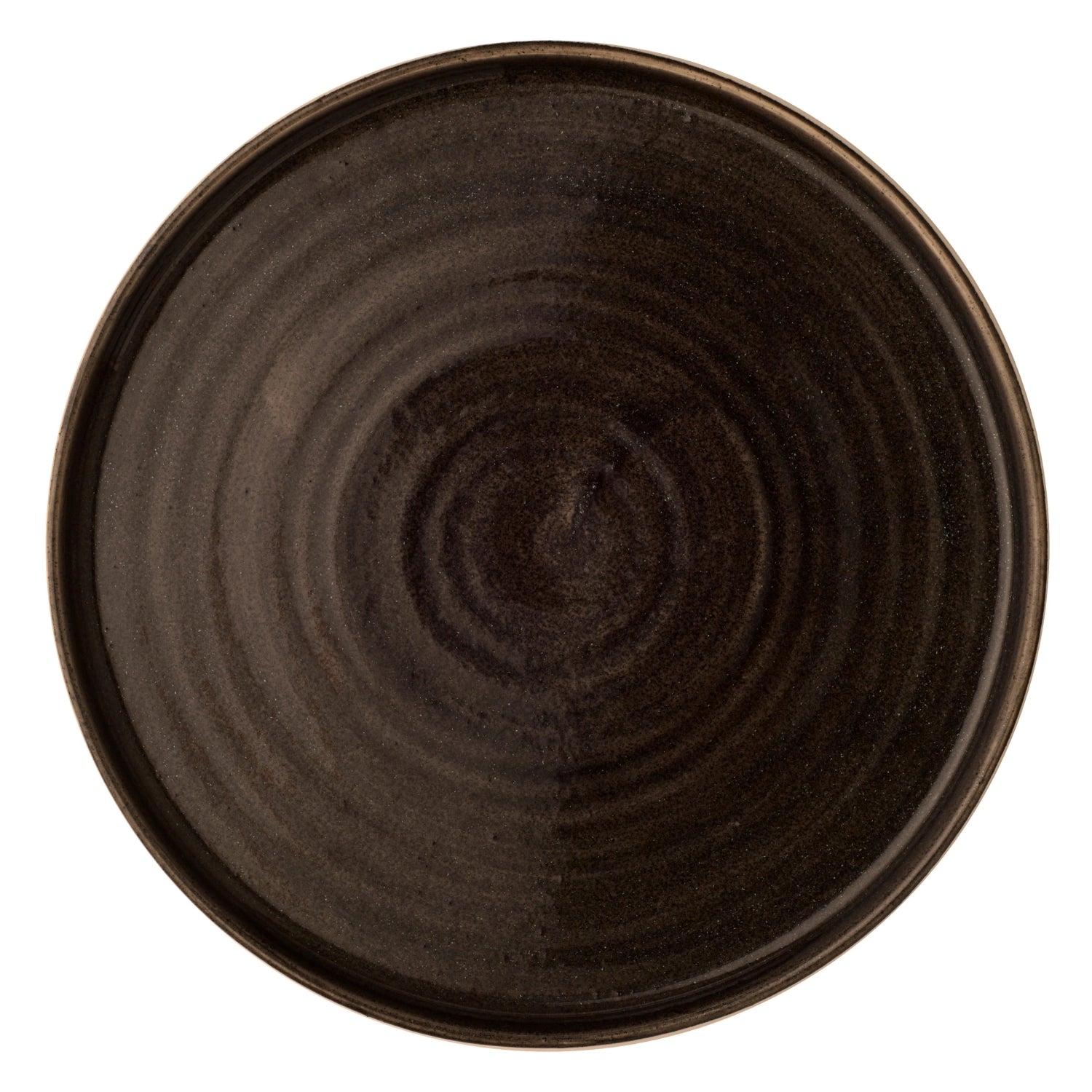 Entdecken Sie den eleganten Stonecast Patina Iron Black Walled Teller von Churchill. Ideal für Vorspeisen und Hauptgerichte, spülmaschinenfest und langlebig.