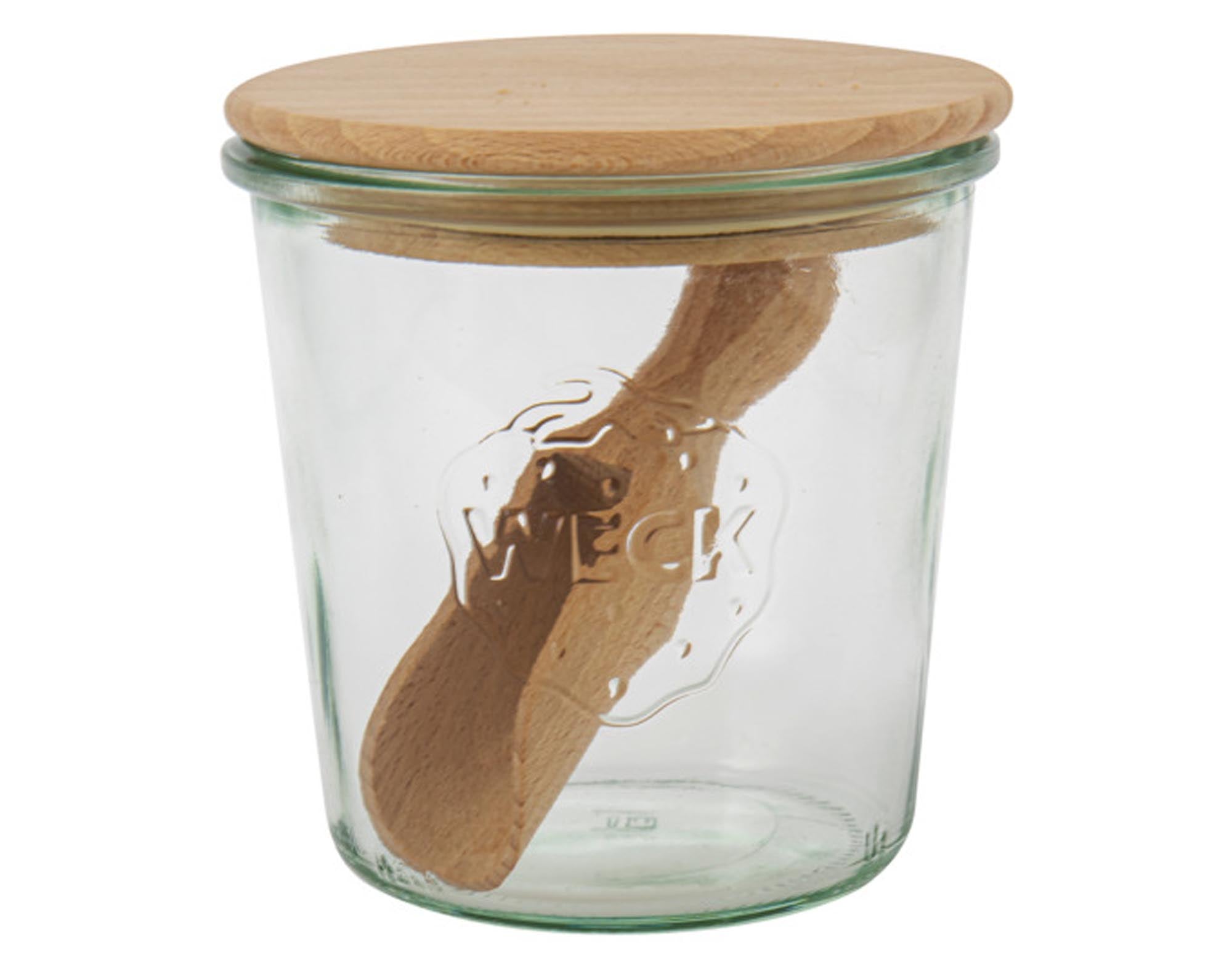 WECK Einmachglas Sturzform mit Holzdeckel und Schaufel 500 ml ø 100 mm in  präsentiert im Onlineshop von KAQTU Design AG. Aufbewahrungsdose ist von WECK