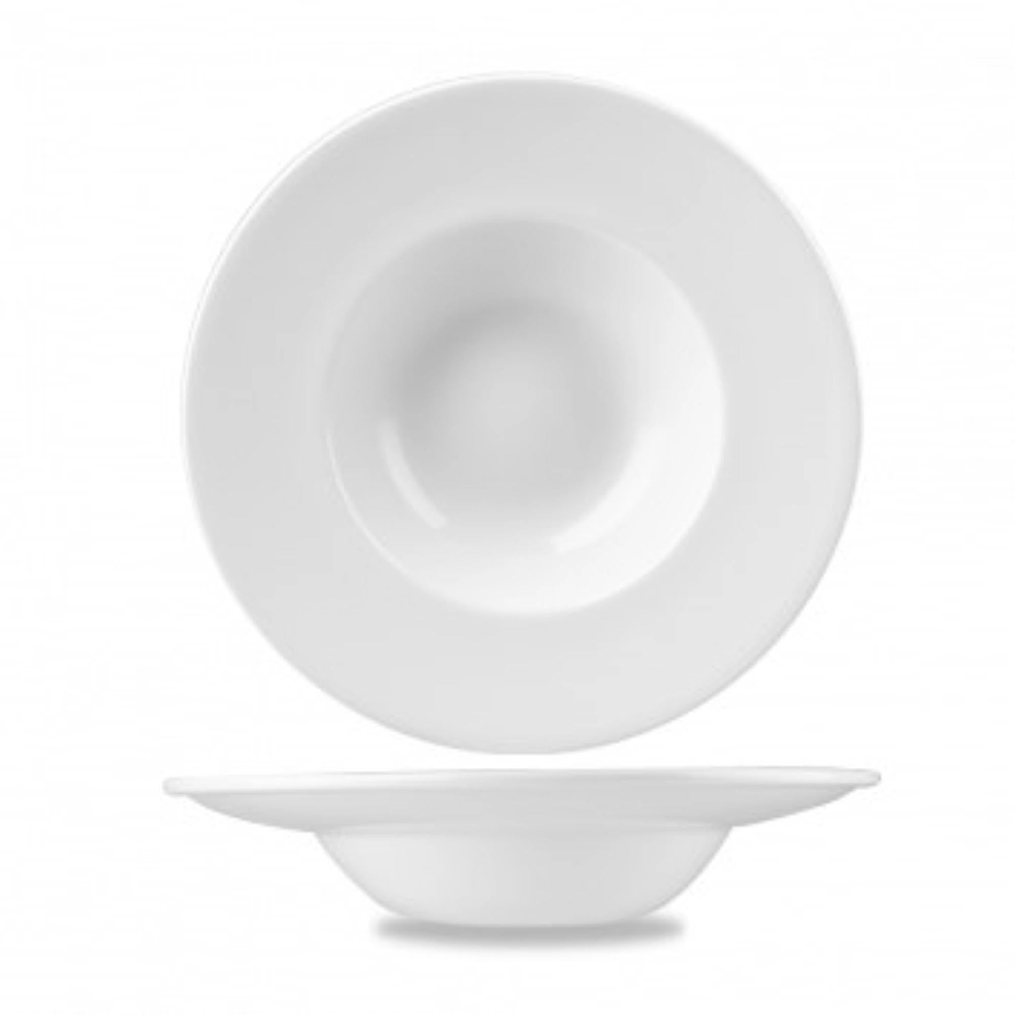 Eleganter, tiefer Porzellanteller von Churchill, 24 cm, kratzfest, spülmaschinen- und mikrowellengeeignet, ideal für Suppen und Pasta.