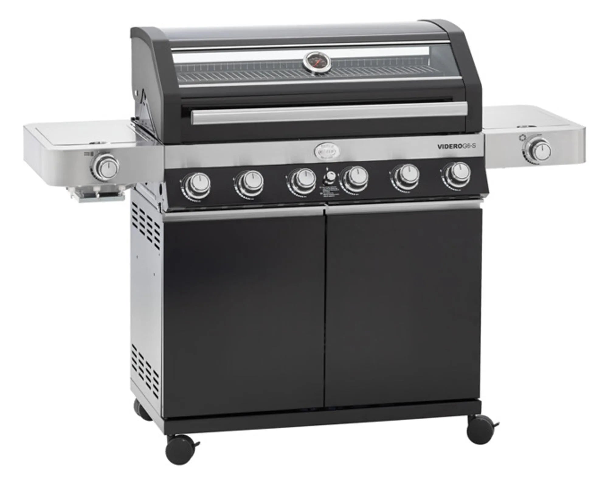 Der RÖSLE Gasgrill Videro G6 G6-S sw: 6 Brenner, edles Design, porzellanemaillierter Grillrost, Seitenbrenner, robust für Outdoor.