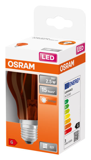 Energieeffiziente OSRAM LED-Lampe Star Classic A Décor E27, 2.5W, 235lm, klare orange Farbe. Ideal für Innen- und Außenbeleuchtung.