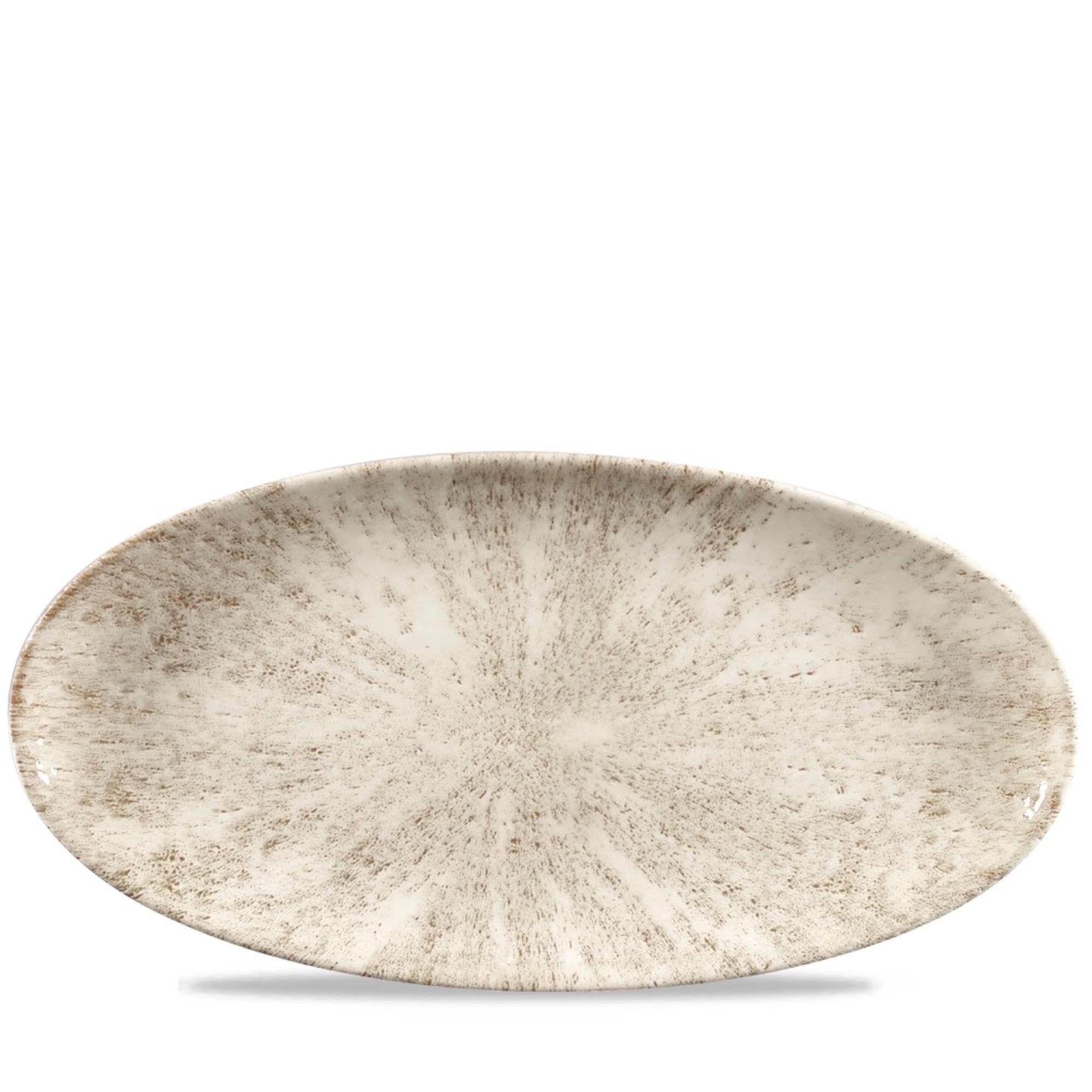 Entdecken Sie die S.P. Stone Agate Grey Platte von Churchill: oval, langlebig, kratzfest und ideal für elegante Tischdekorationen.