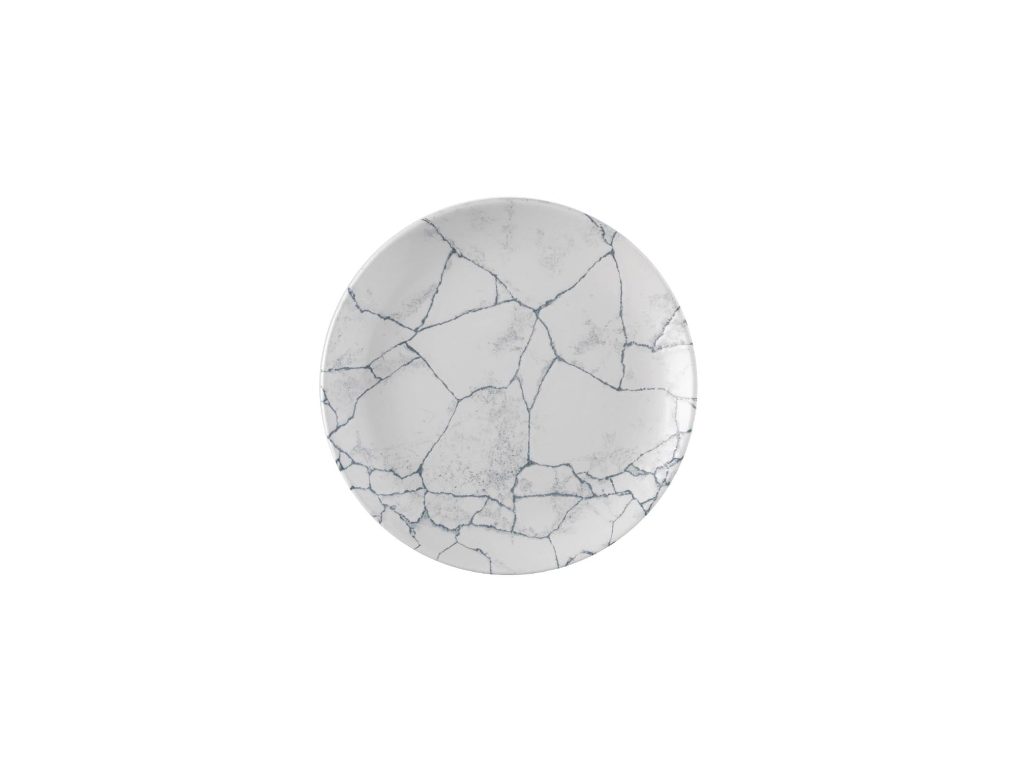Eleganter 26cm Coupe Teller in Perlgrau mit Kintsugi-Glasur, ideal für Hauptgerichte, Salate und Desserts.