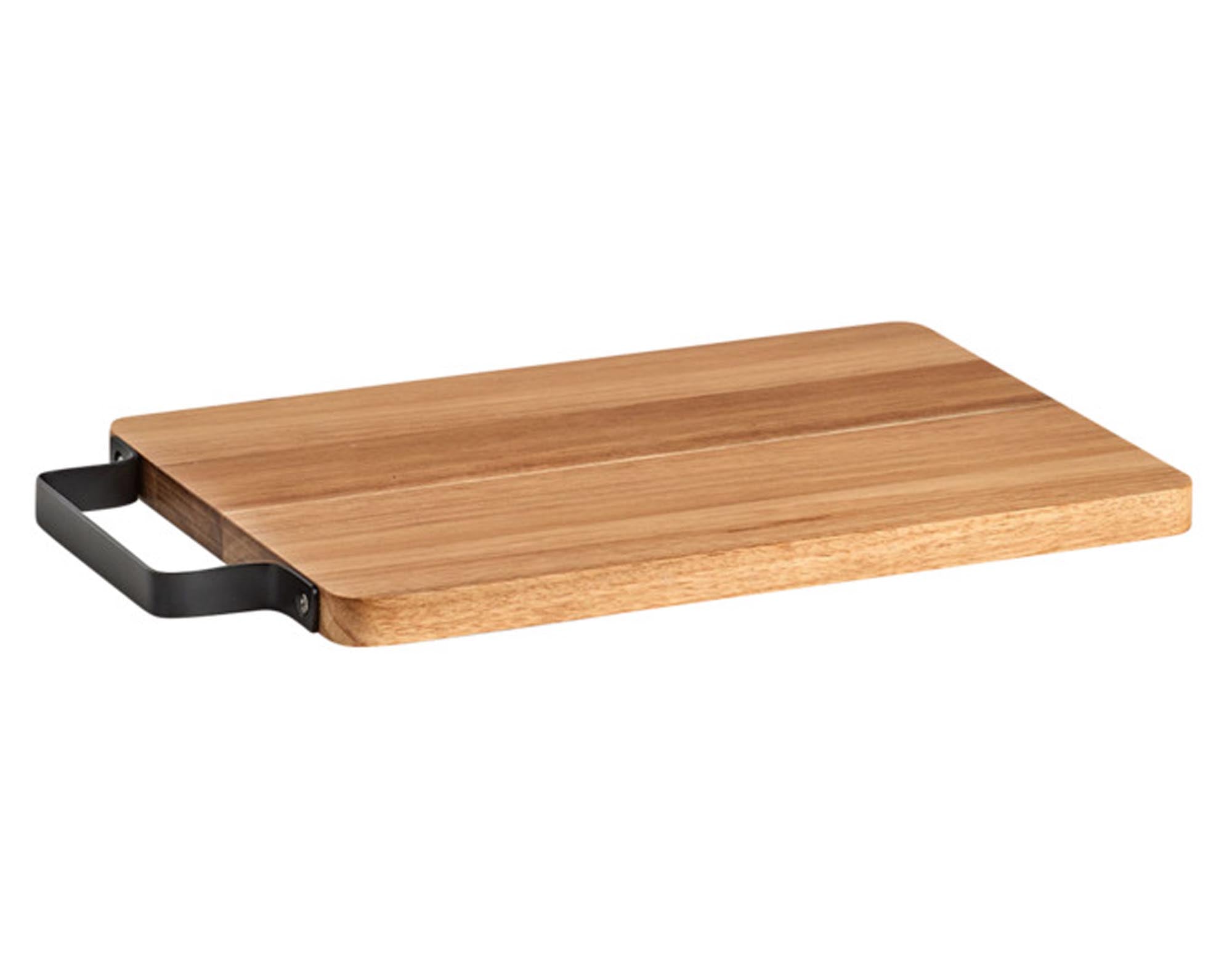 Elegantes Akazienholz-Schneidbrett (33x23 cm) mit Metallgriff von ZELLER PRESENT – robust, antibakteriell, ideal zum Schneiden & Servieren.