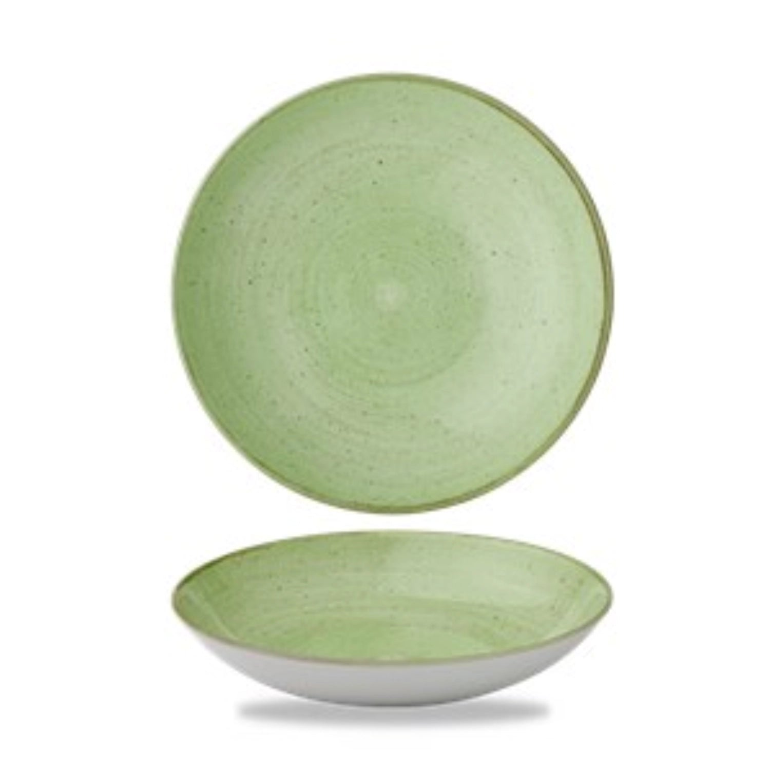 Entdecken Sie den Stonecast Sage Green Coupe Teller tief 18,2 cm von Churchill. Hochwertiges Porzellan, spülmaschinenfest, ideal für Suppen und Salate.