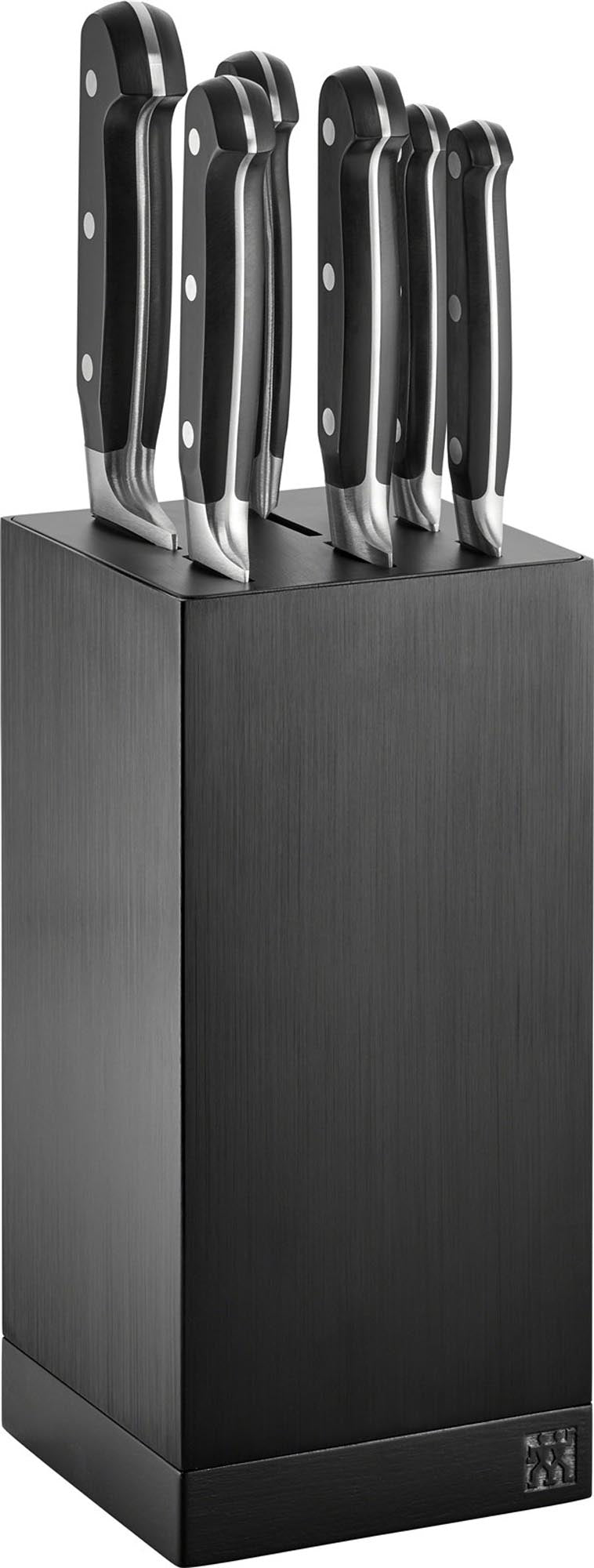 Moderner Messerblock aus robustem Aluminium von Zwilling, bietet sicheren Stauraum für 7 Messer. Perfekt für jede stilvolle Küche.