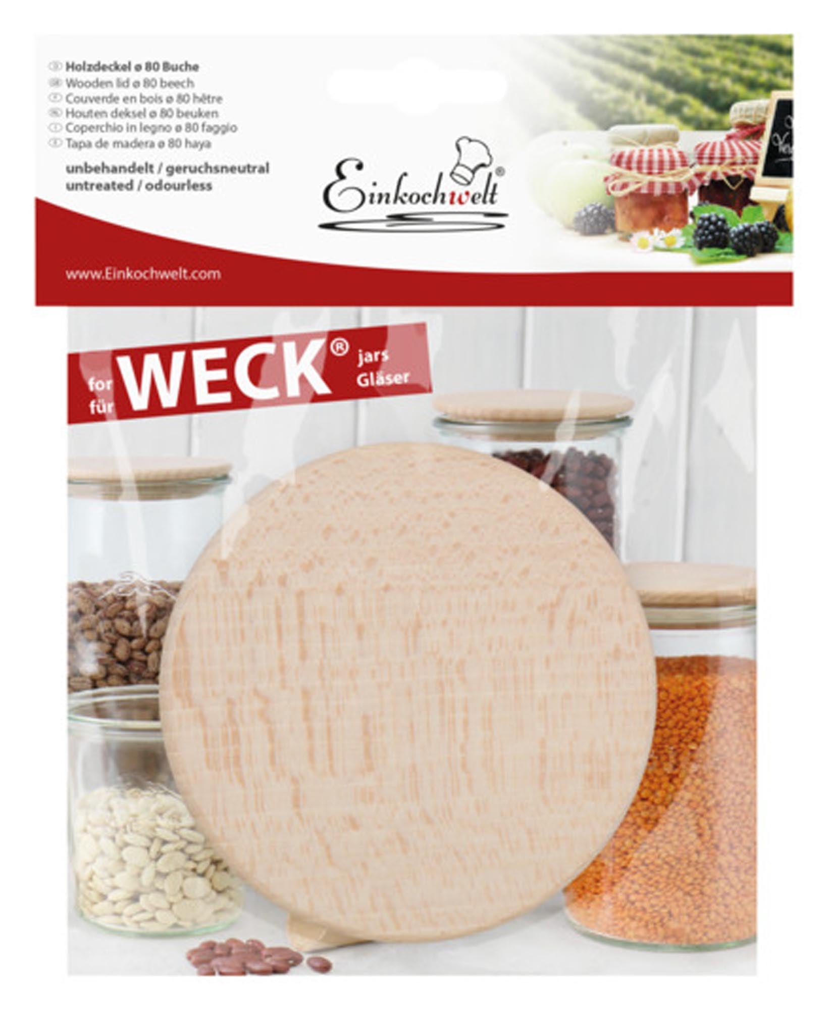 Entdecken Sie die EINKOCHWELT Holzdeckel ø 8 cm – nachhaltig, atmungsaktiv und perfekt für Ihre Einmachgläser. Stilvoll und funktional!