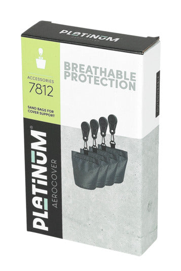 Set aus 4 robusten Sandsäcken von Platinum AeroCover, ideal zur sicheren Befestigung von Abdeckungen und Schutzhüllen.
